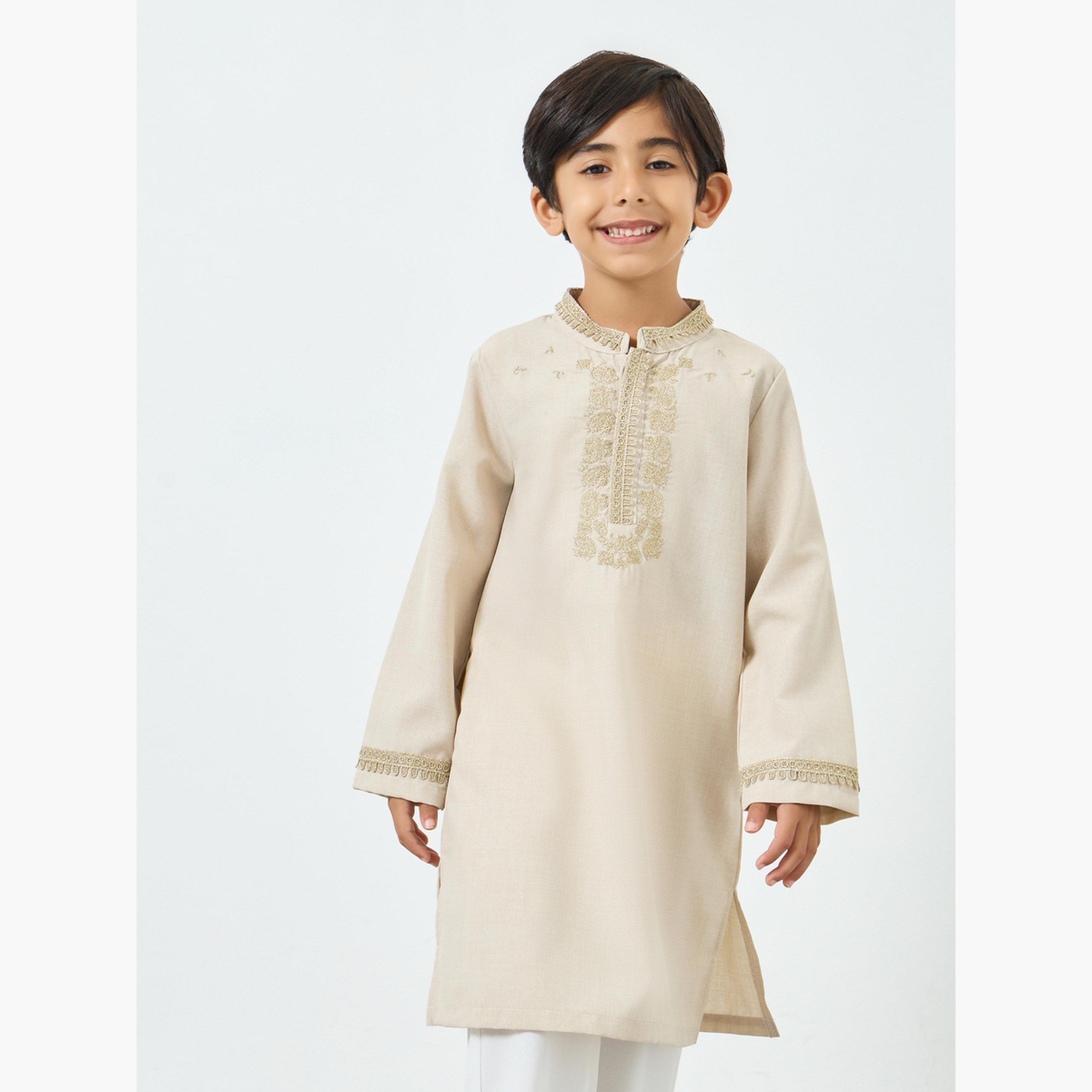 Styli Boys Beige Embroidered Kurta with Pants Set-boys-clothing-setsandcoords-image-2