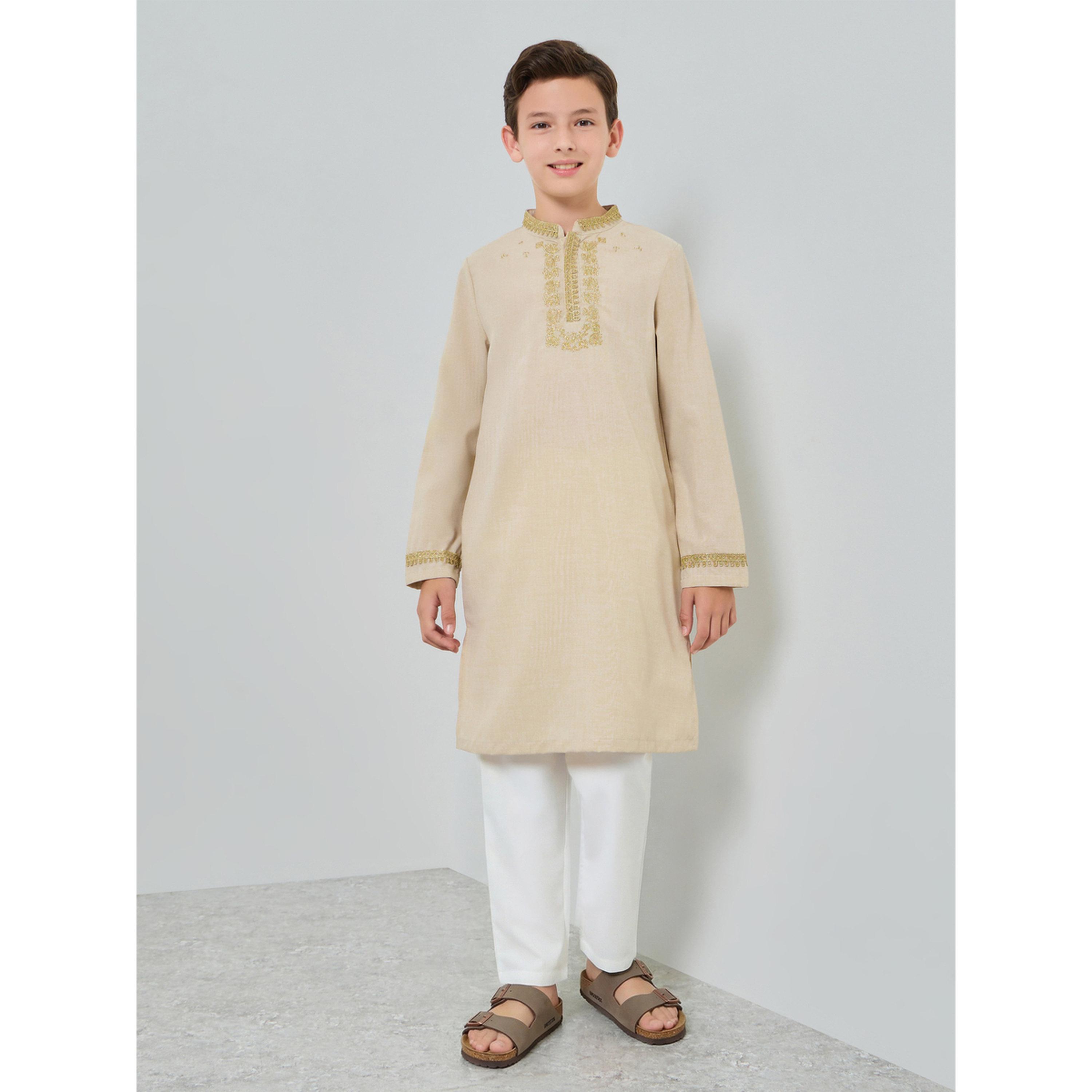 Styli Boys Beige Embroidered Kurta with Pants Set-boys-clothing-setsandcoords-image-1