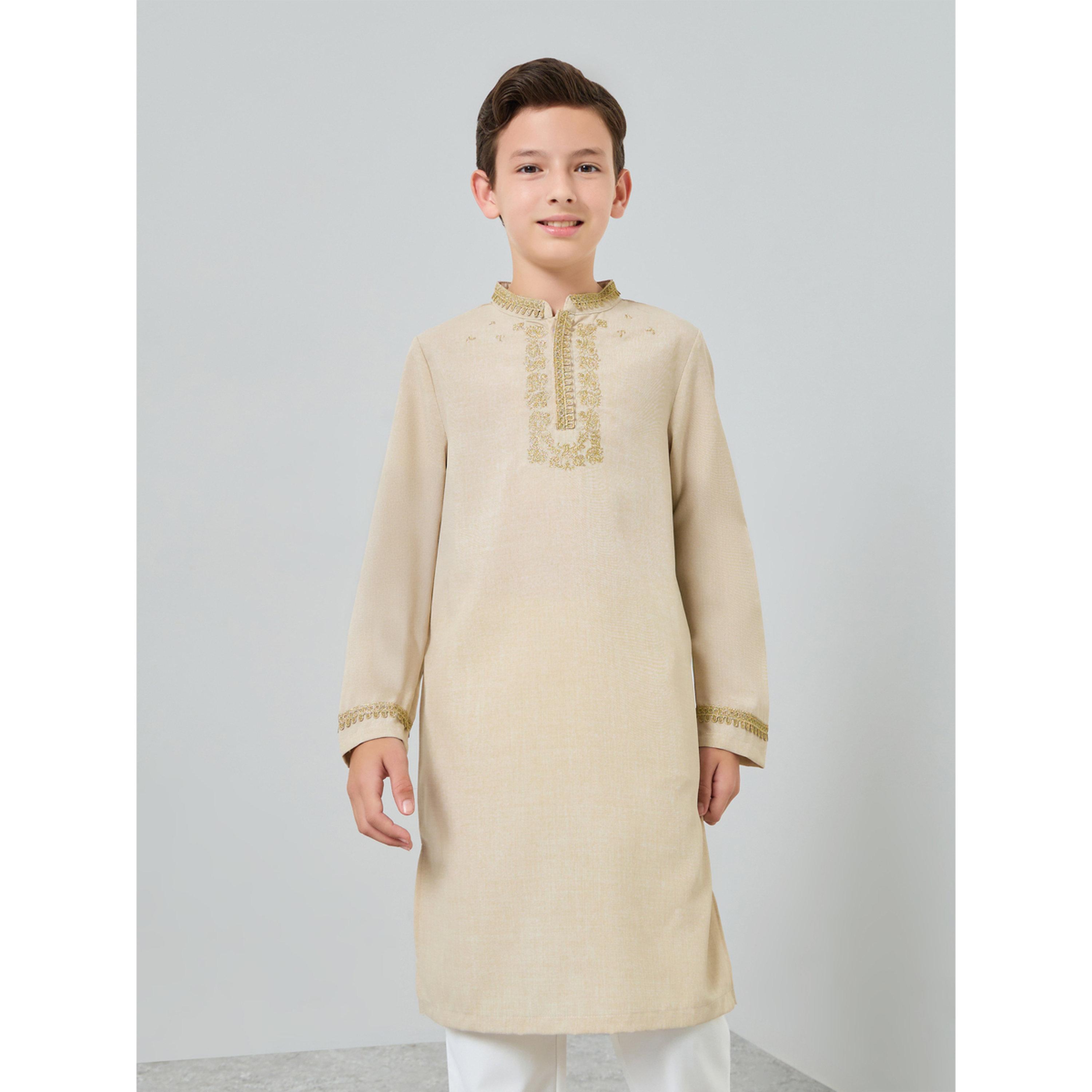 Styli Boys Beige Embroidered Kurta with Pants Set-boys-clothing-setsandcoords-image-2