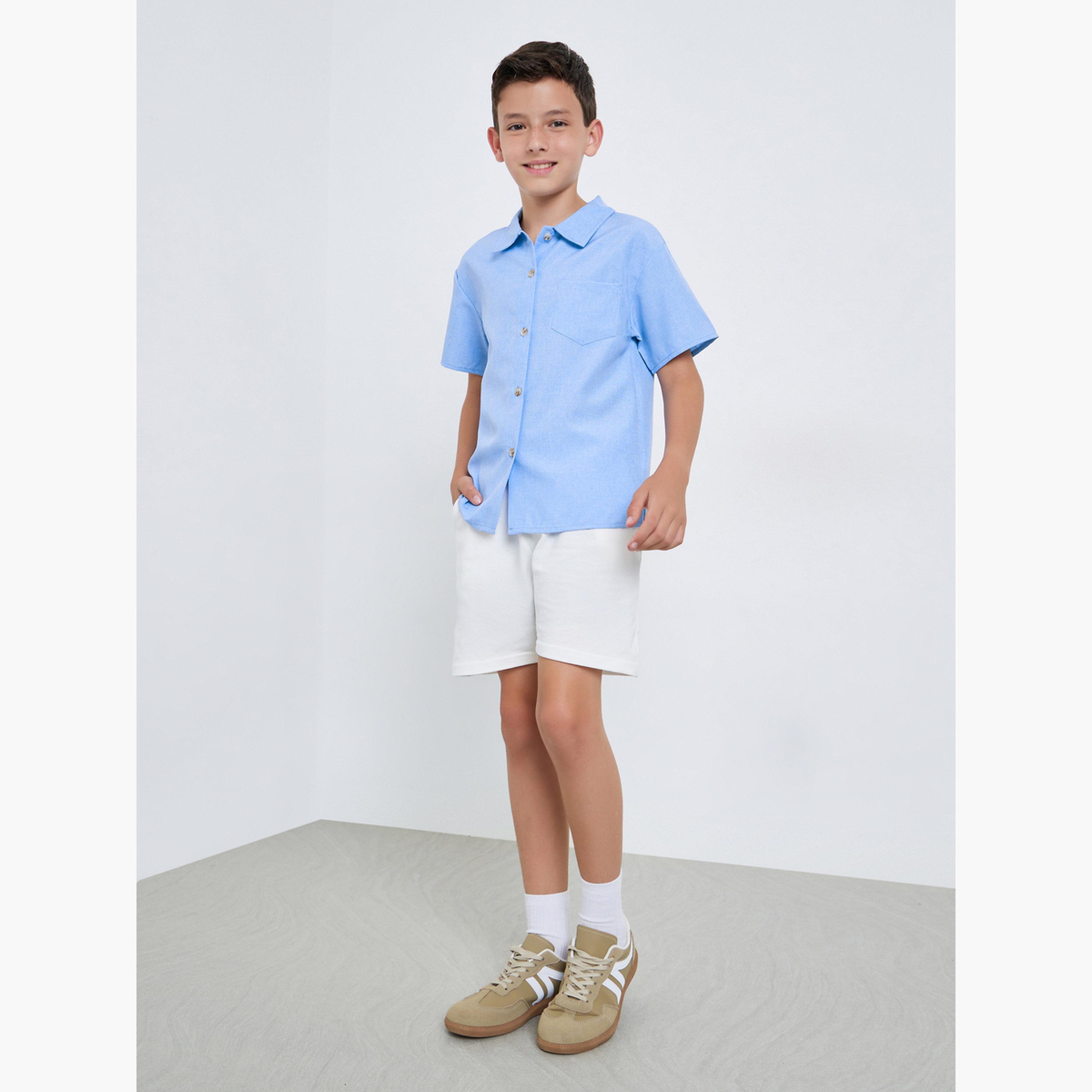 Styli Boys Blue Solid Short Sleeve Shirt-boys-clothing-shirts-image-2