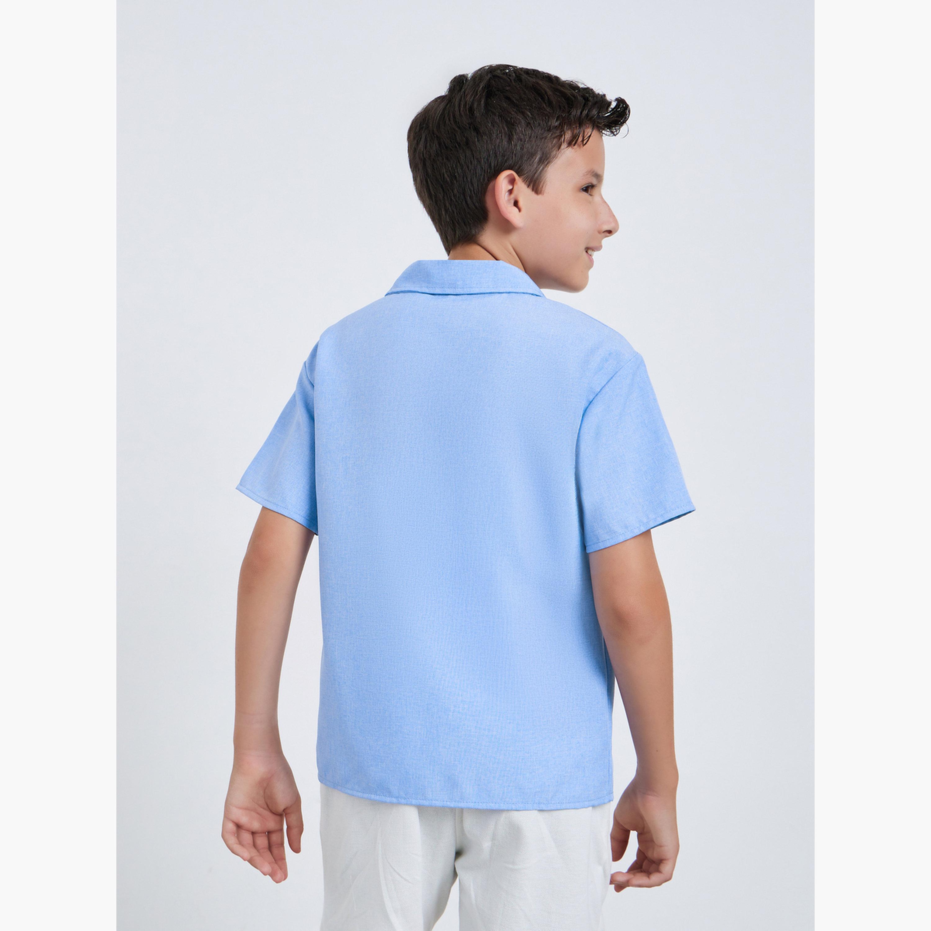 Styli Boys Blue Solid Short Sleeve Shirt-boys-clothing-shirts-image-3