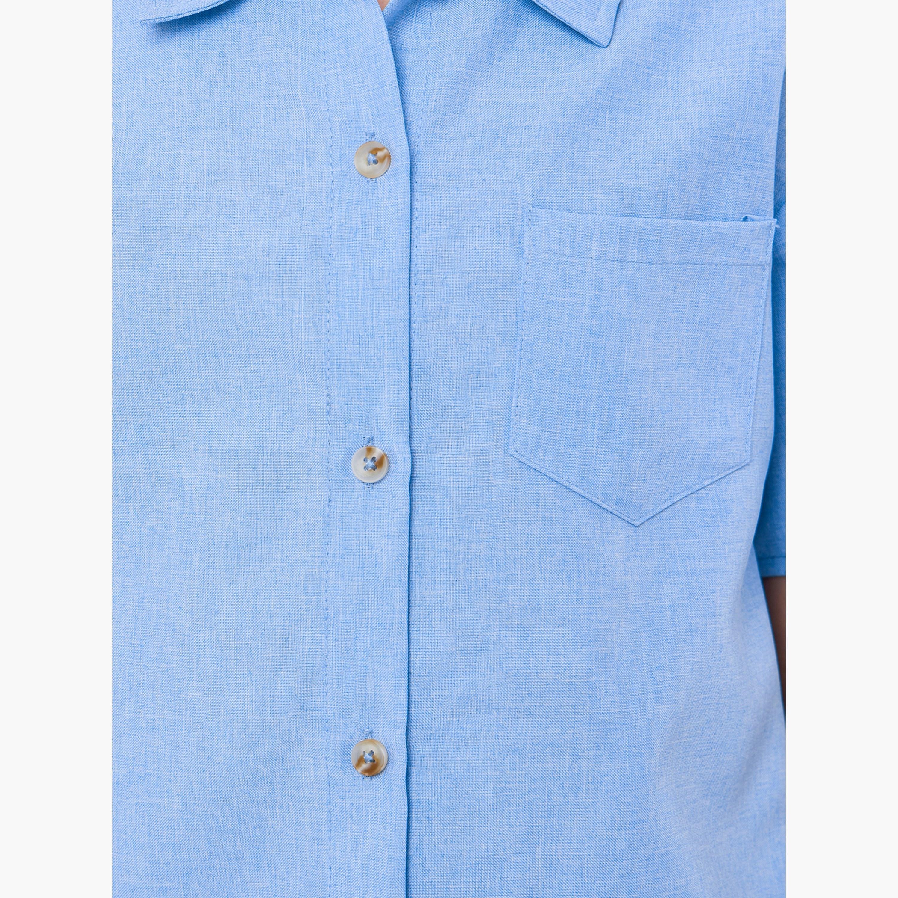 Styli Boys Blue Solid Short Sleeve Shirt-boys-clothing-shirts-image-4