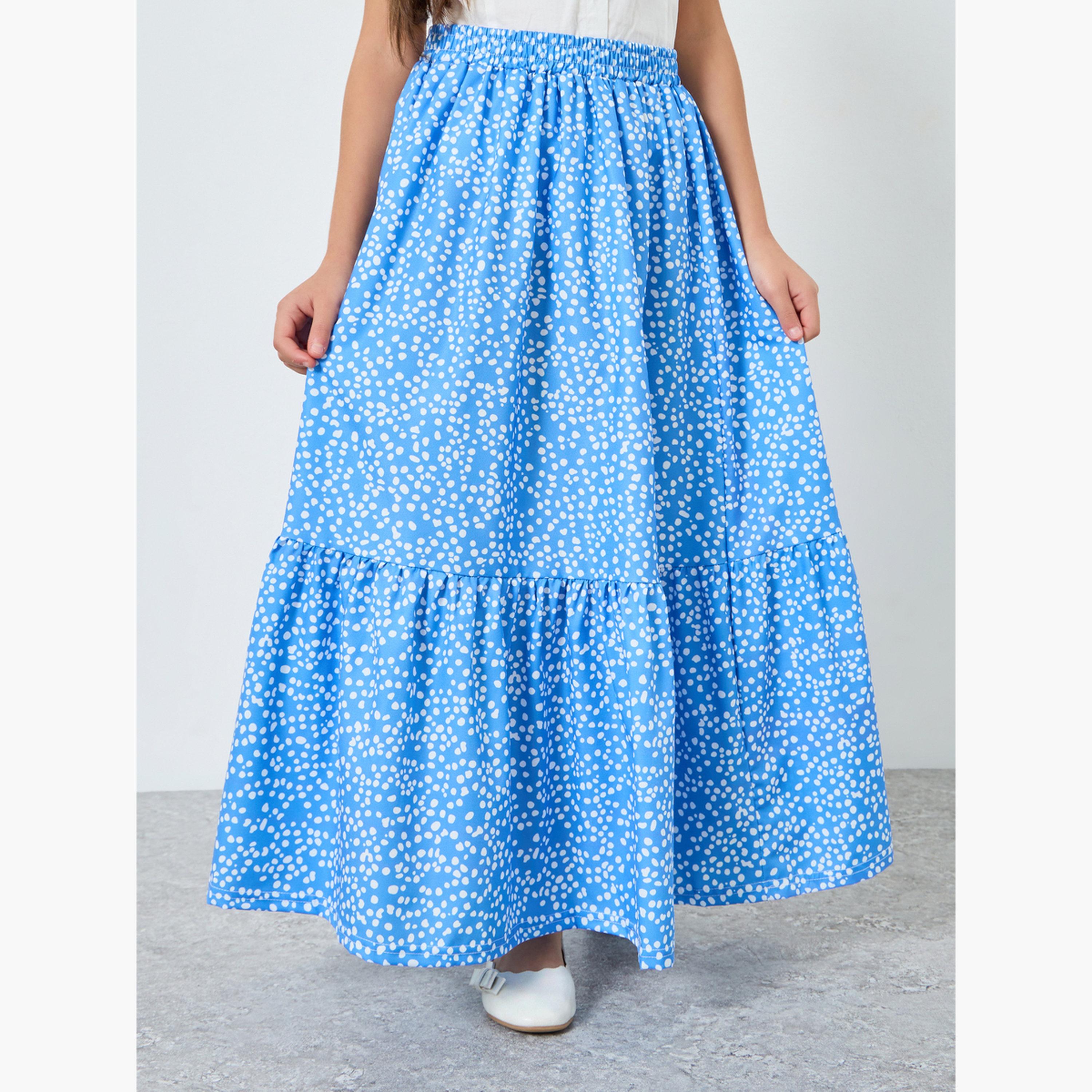 Styli Girls Blue Floral Maxi Skirt-girls-clothing-bottoms-skirts-image-1