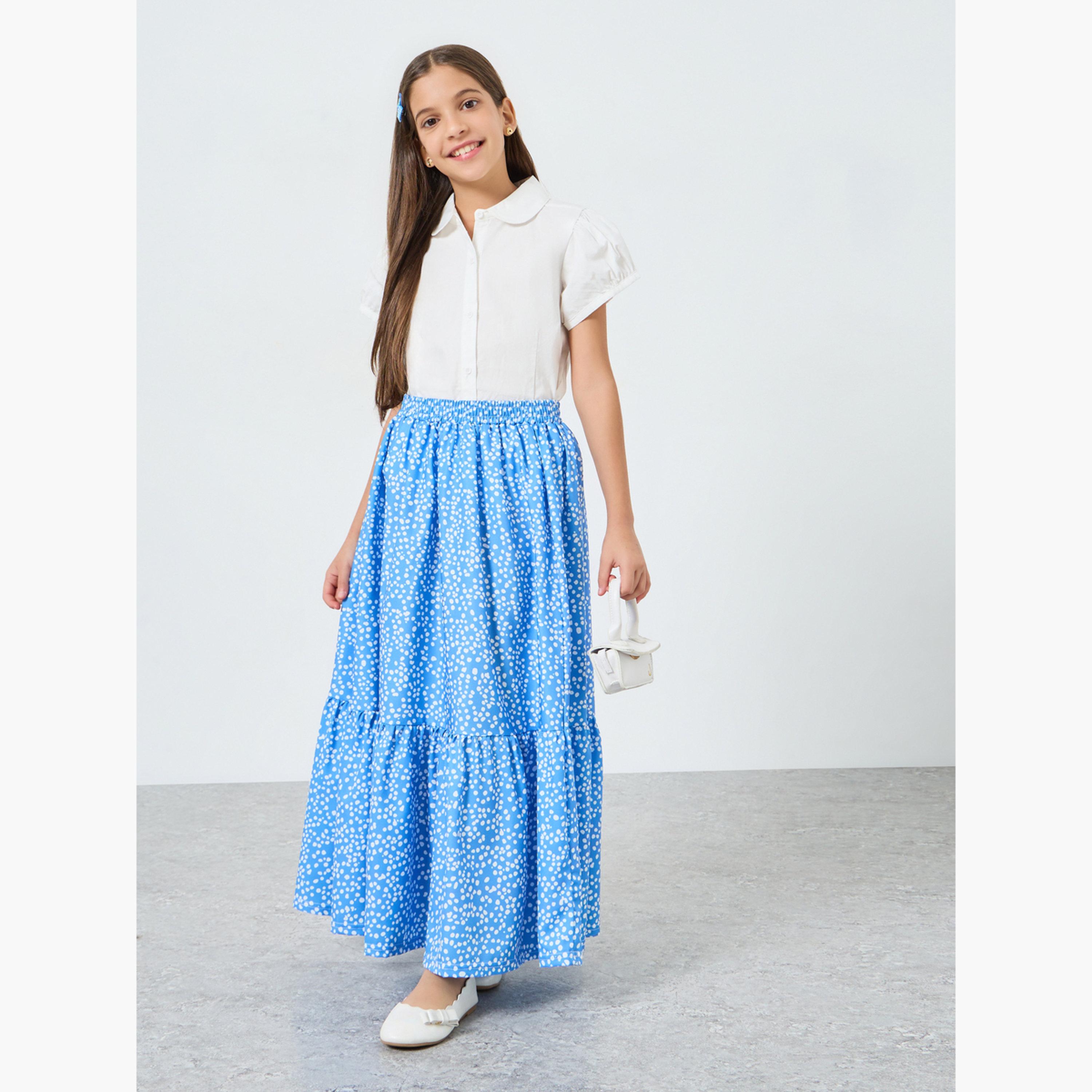 Styli Girls Blue Floral Maxi Skirt-girls-clothing-bottoms-skirts-image-2