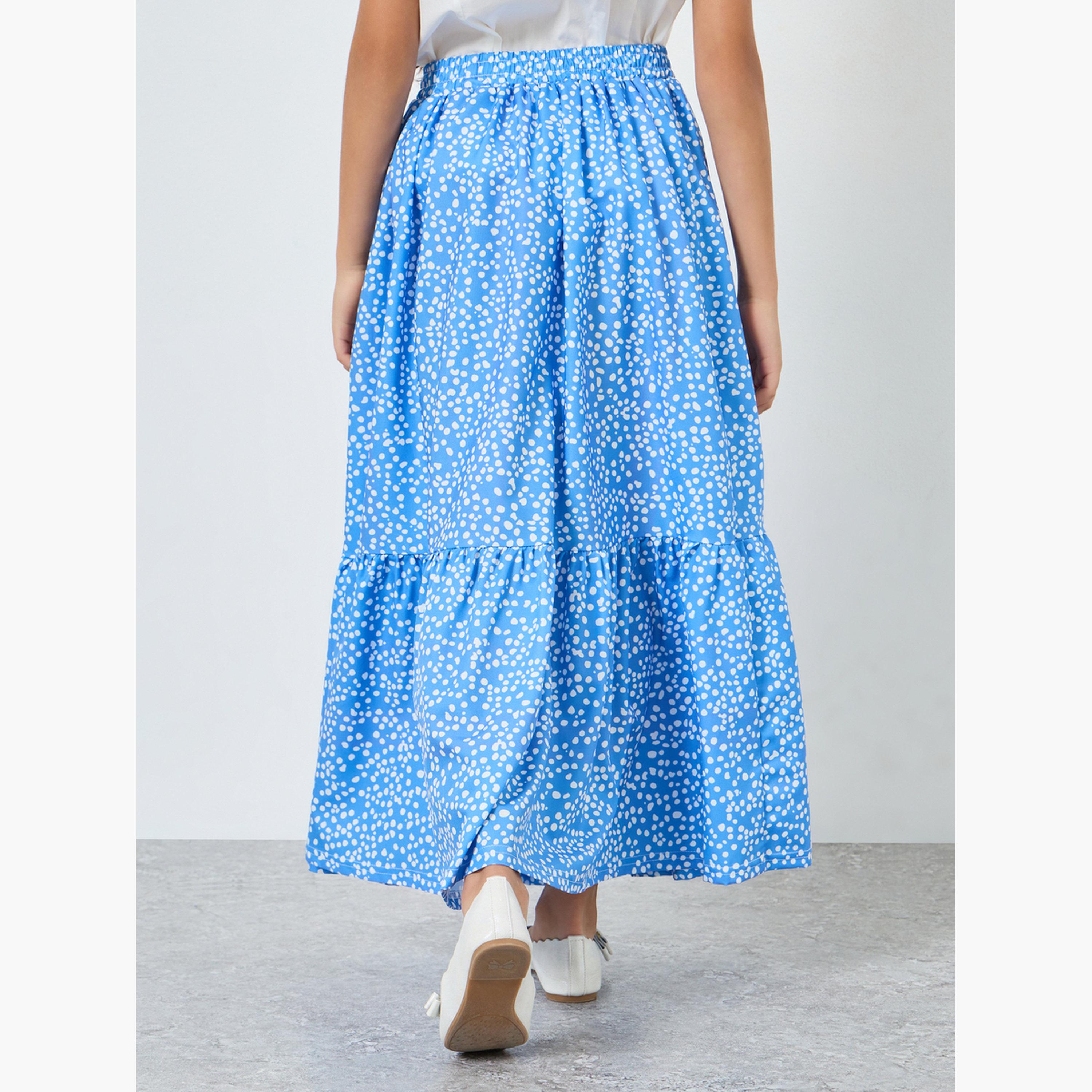 Styli Girls Blue Floral Maxi Skirt-girls-clothing-bottoms-skirts-image-4