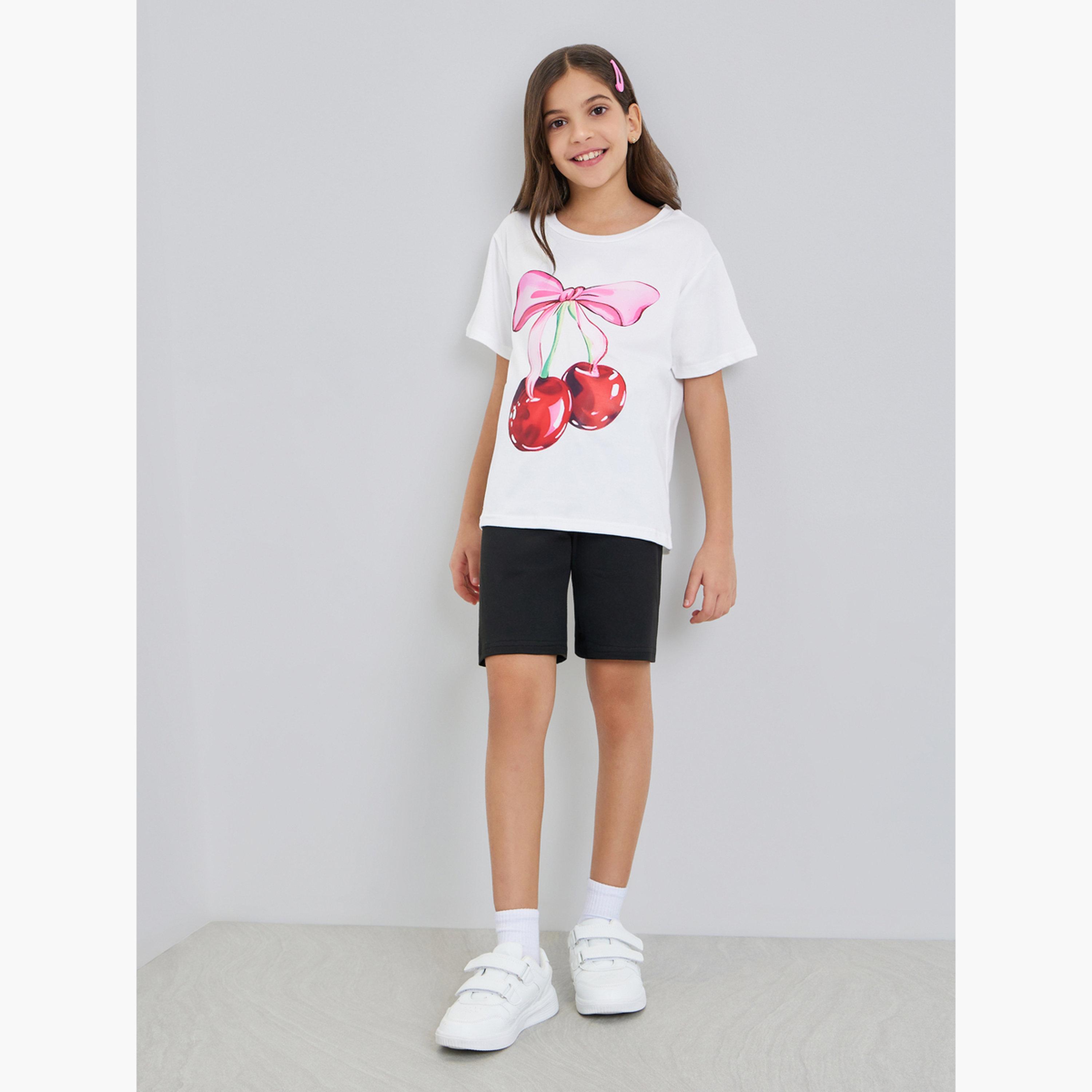 Styli Girls Cherry Print T-Shirt and Shorts Set-girls-clothing-setsandcoords-image-1