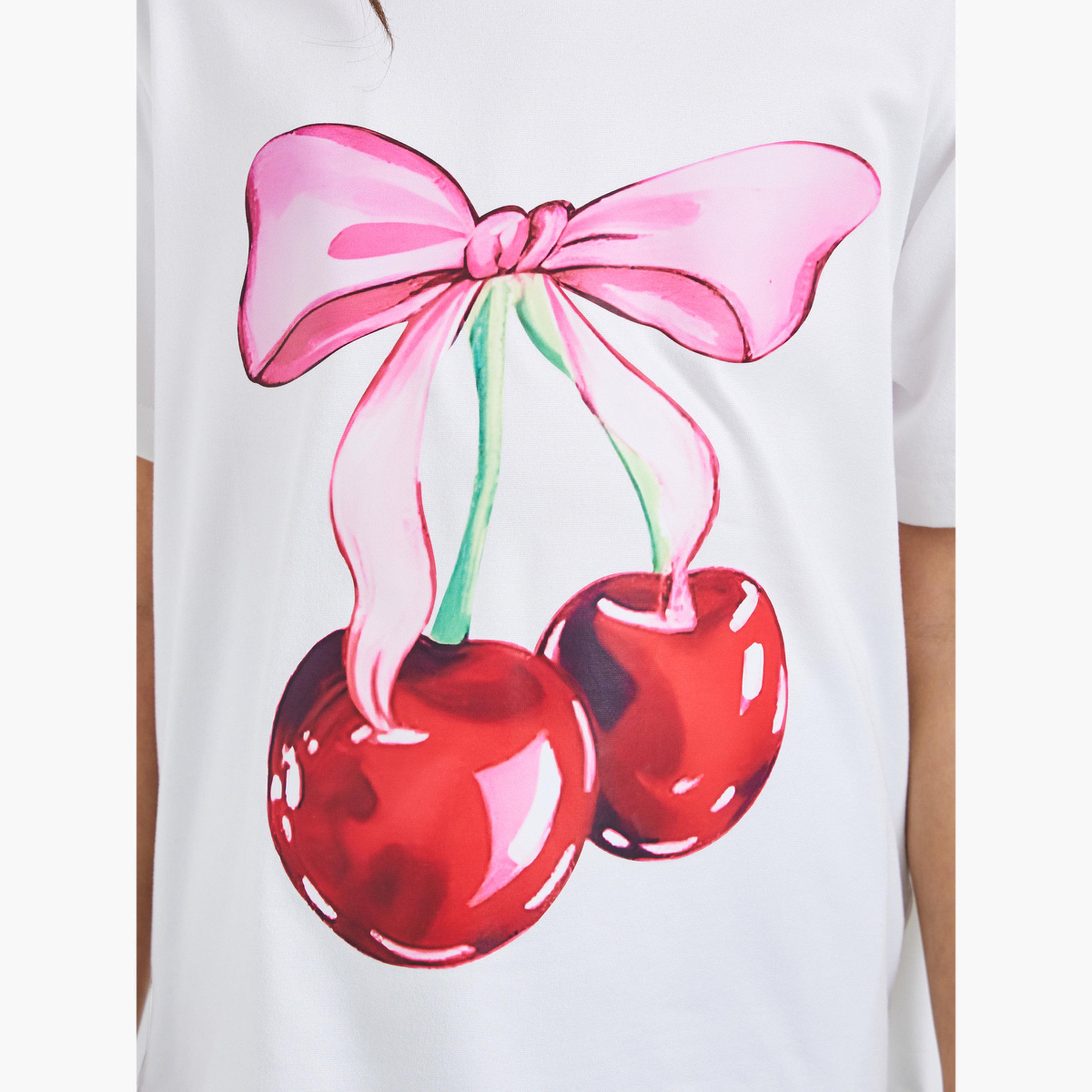 مجموعة من تيشيرت وشورت بطبعة كرز-girls-clothing-setsandcoords-image-3