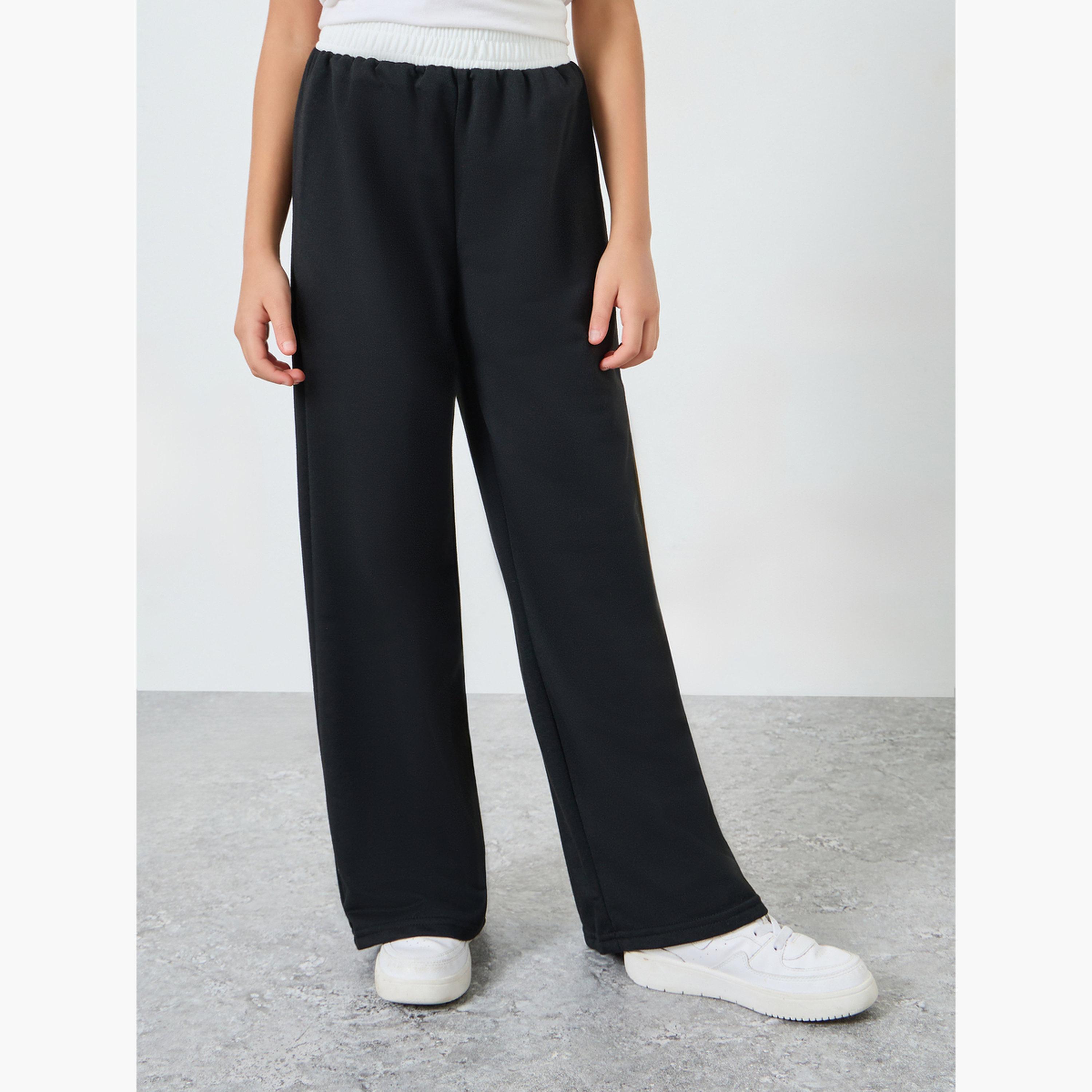 Styli Teens Black Wide Leg Joggers-girls-clothing-bottoms-joggersandtrackpants-image-1