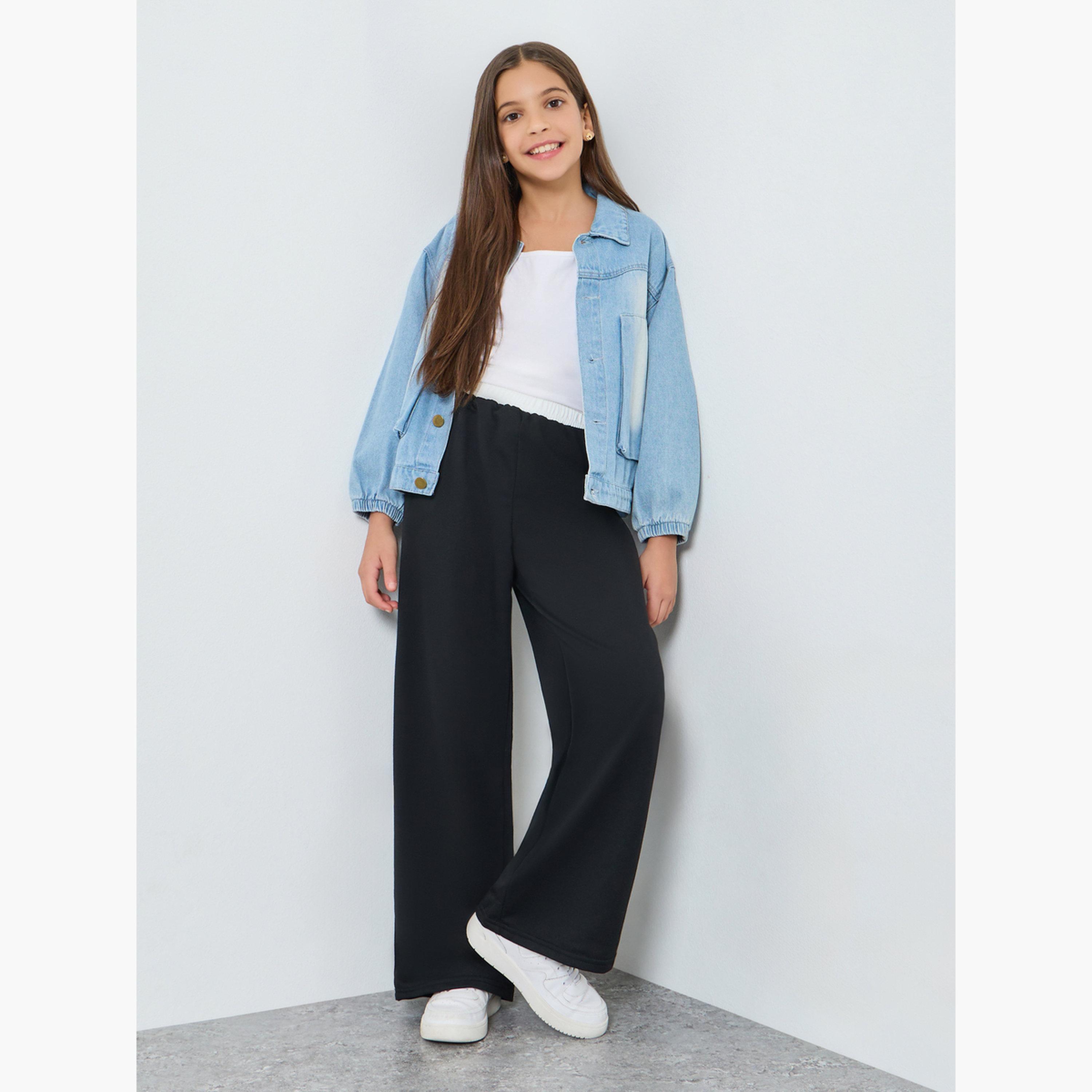 بنطلون رياضي جوغر أسود بأرجل واسعة-girls-clothing-bottoms-joggersandtrackpants-image-2