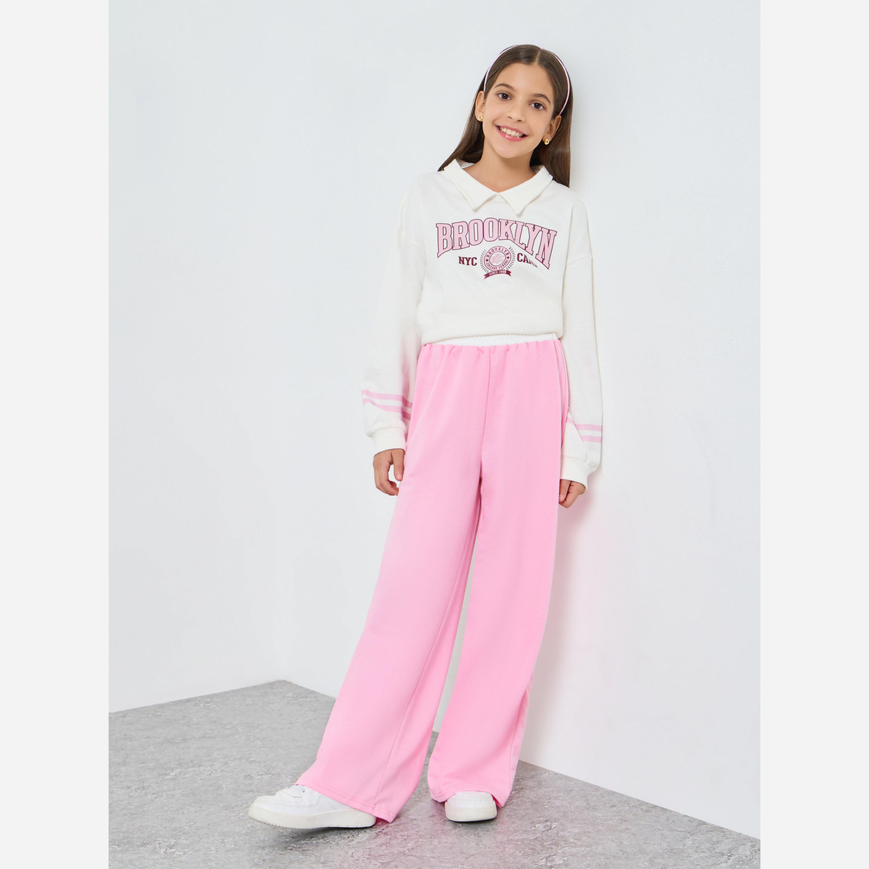 ستايلي - بنطال رياضي لون وردي واسع الساقين-girls-clothing-bottoms-joggersandtrackpants-image-2