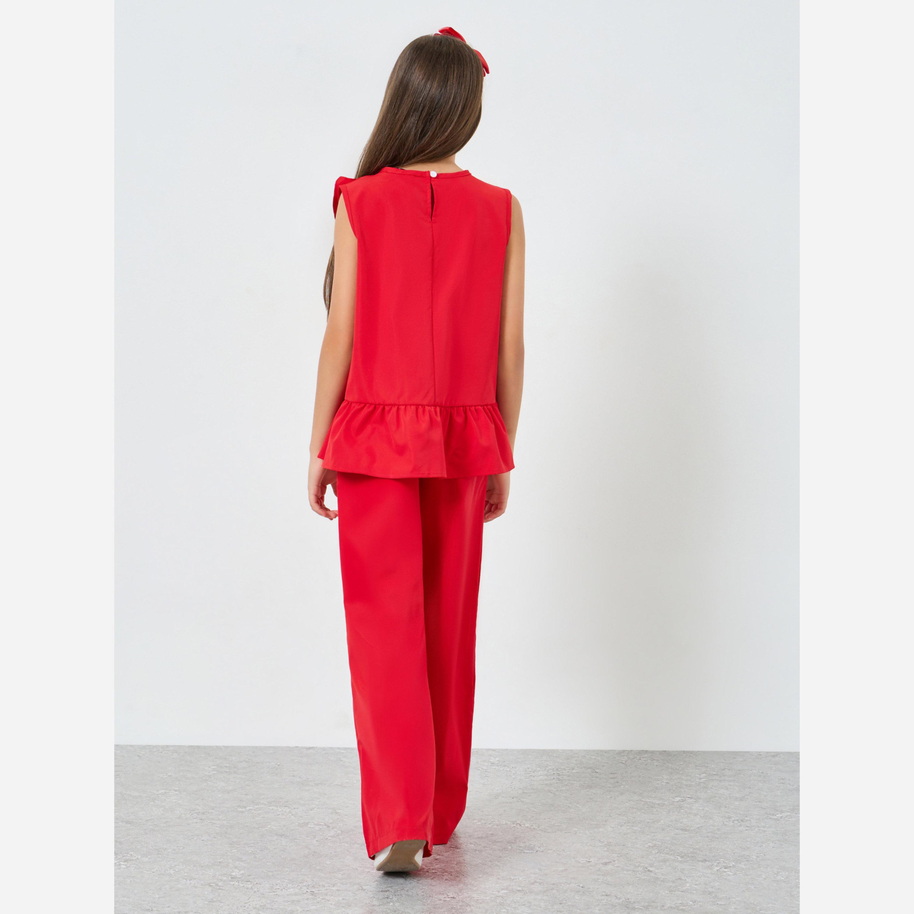 Styli Teens Red Ruffle Blouse and Pants Set-girls-clothing-setsandcoords-image-5