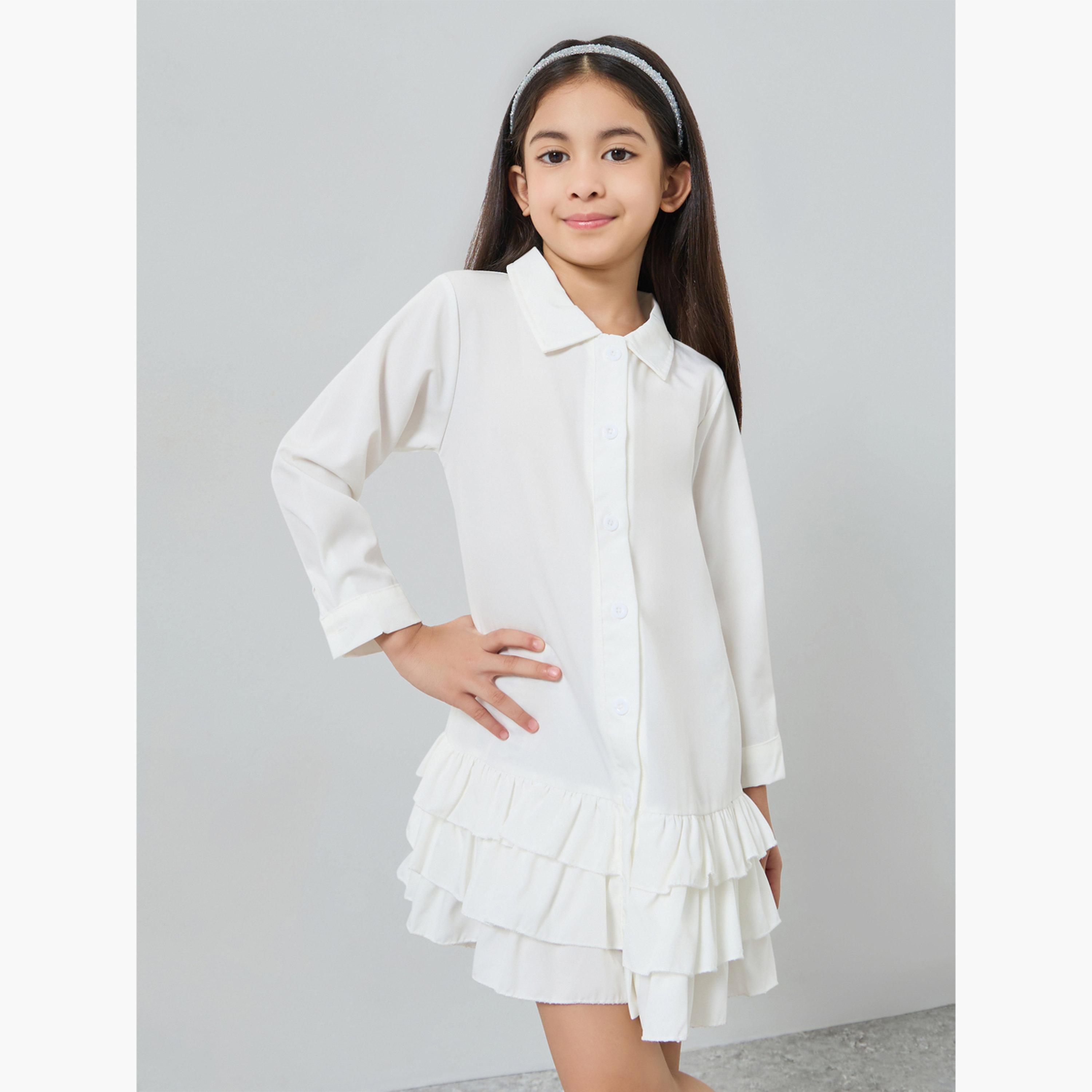 فستان قصير بقصة واسعة بكشكشة-girls-clothing-dressesandjumpsuits-image-1