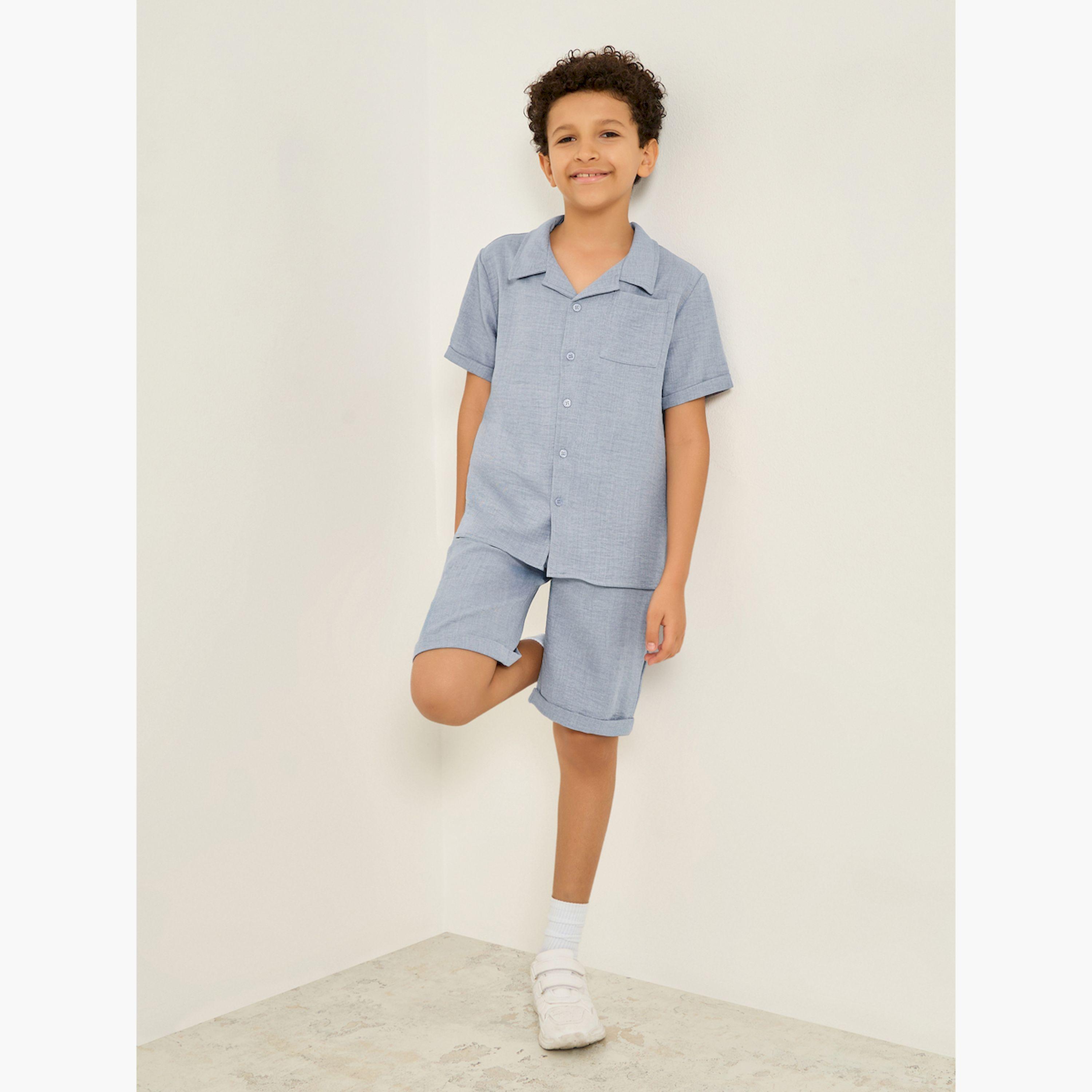 Styli Boys Blue Solid Shirt and Shorts Set-boys-clothing-setsandcoords-image-2