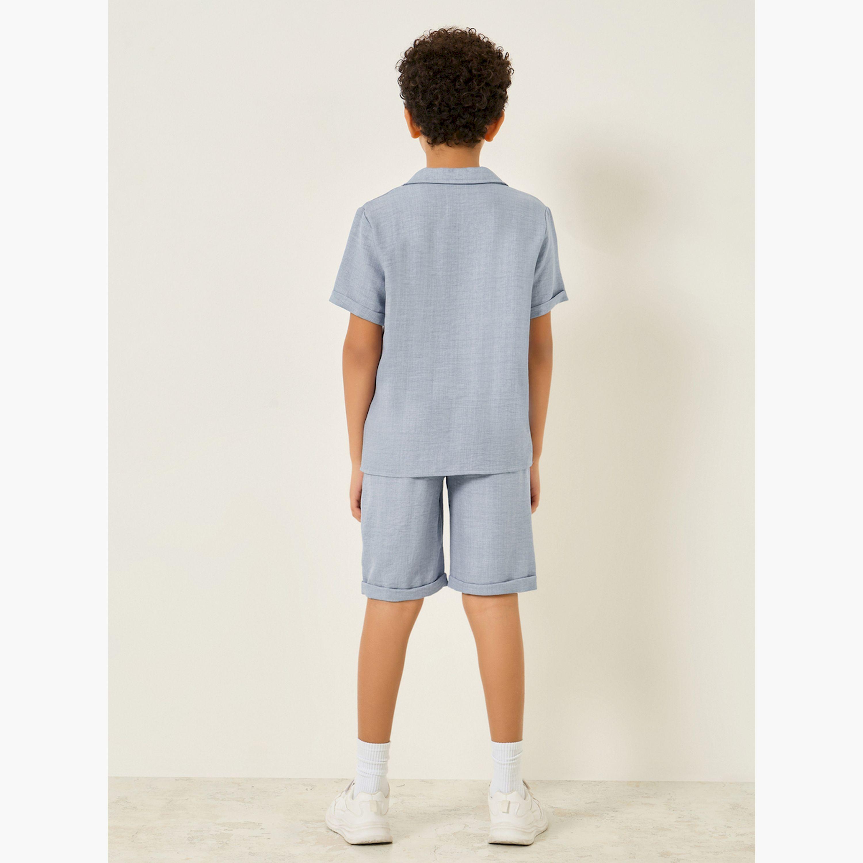 Styli Boys Blue Solid Shirt and Shorts Set-boys-clothing-setsandcoords-image-3