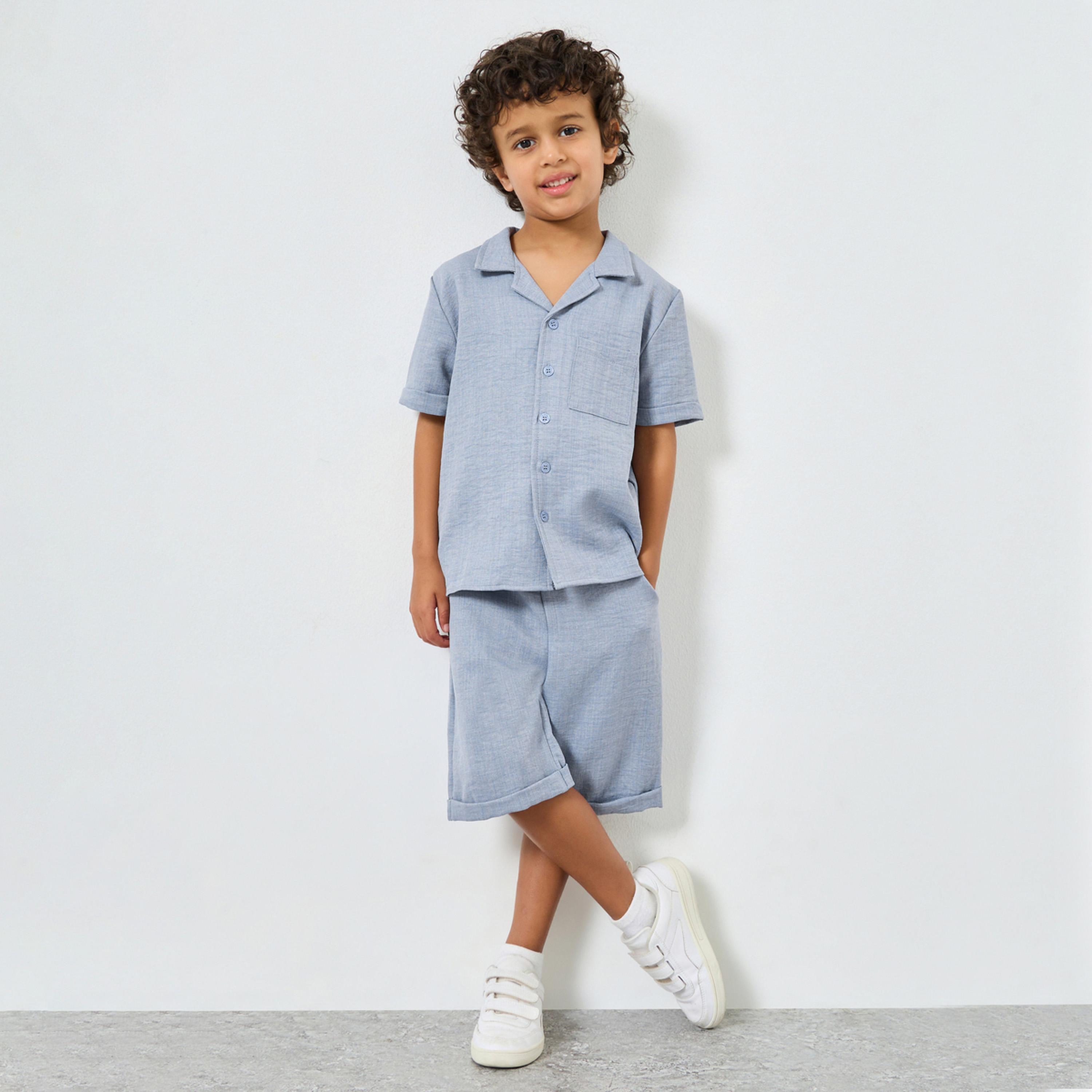 Styli Boys Blue Solid Shirt and Shorts Set-boys-clothing-setsandcoords-image-1