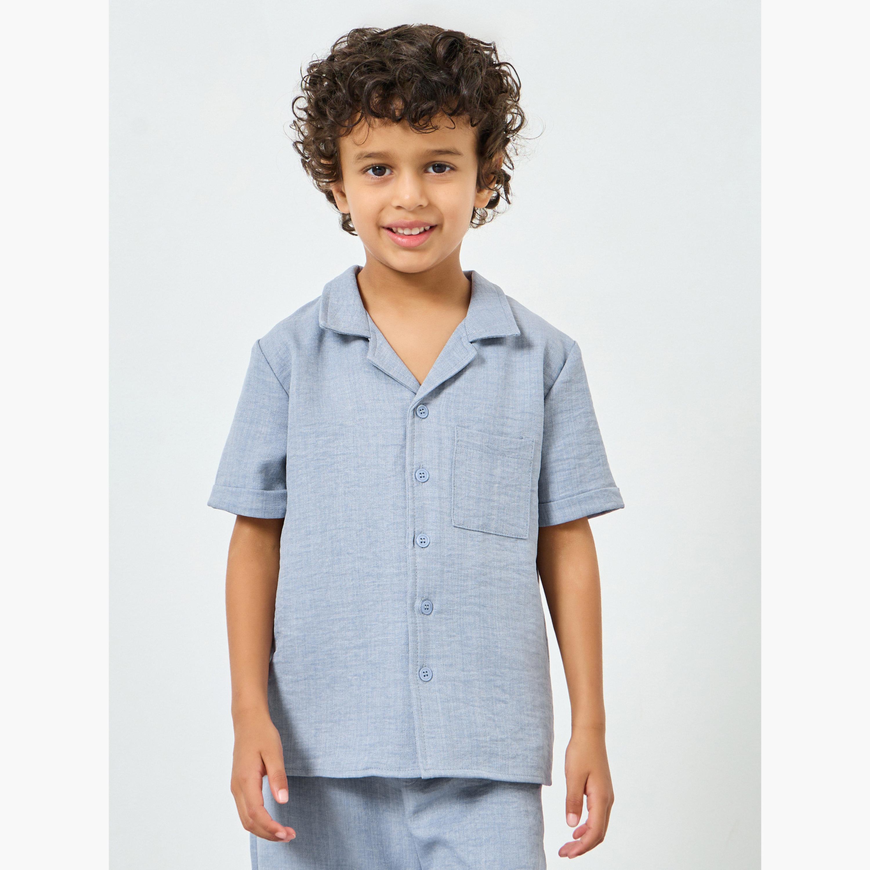 Styli Boys Blue Solid Shirt and Shorts Set-boys-clothing-setsandcoords-image-2