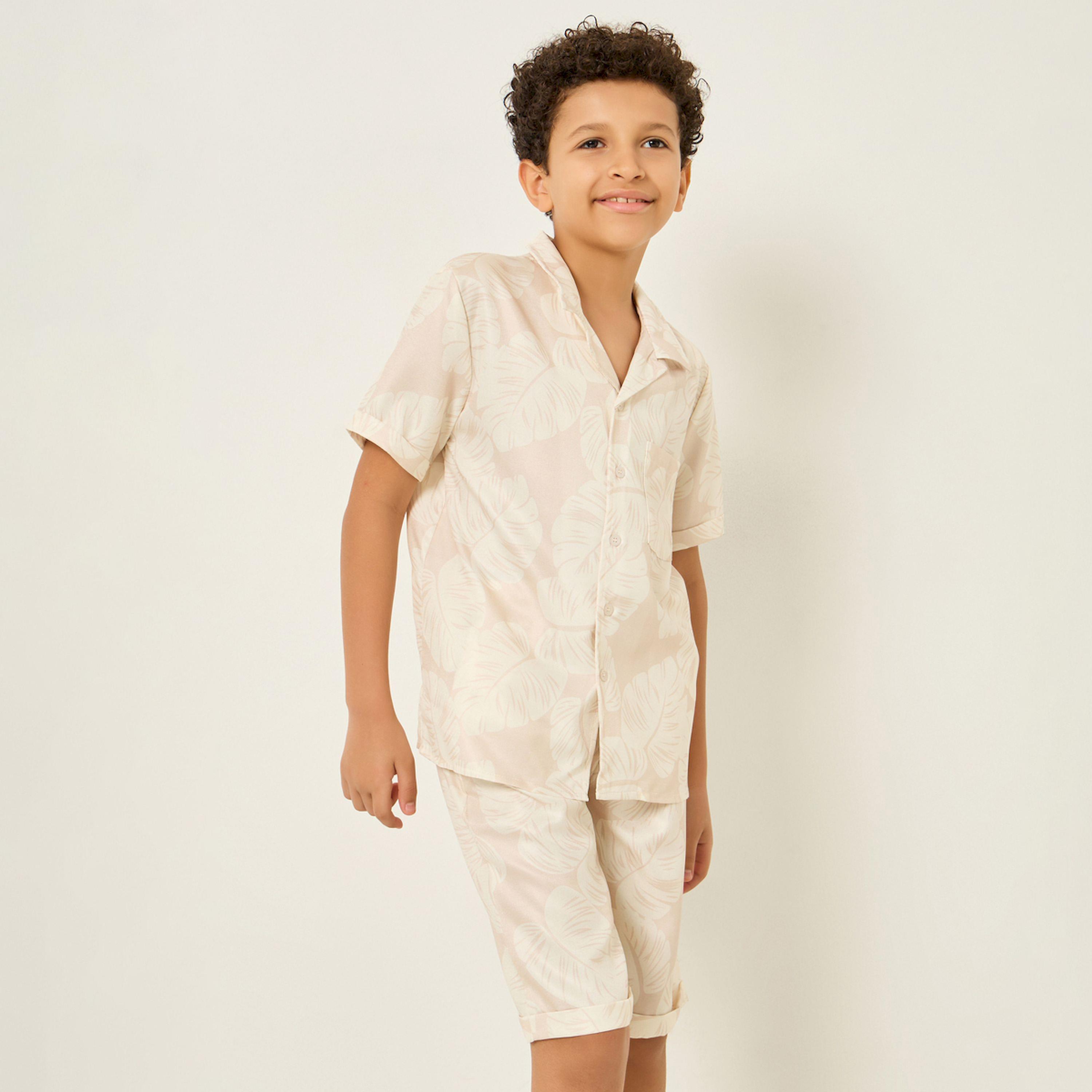 طقم بيج بطبعة استوائية من قميص وشورت للأولاد-boys-clothing-setsandcoords-image-1
