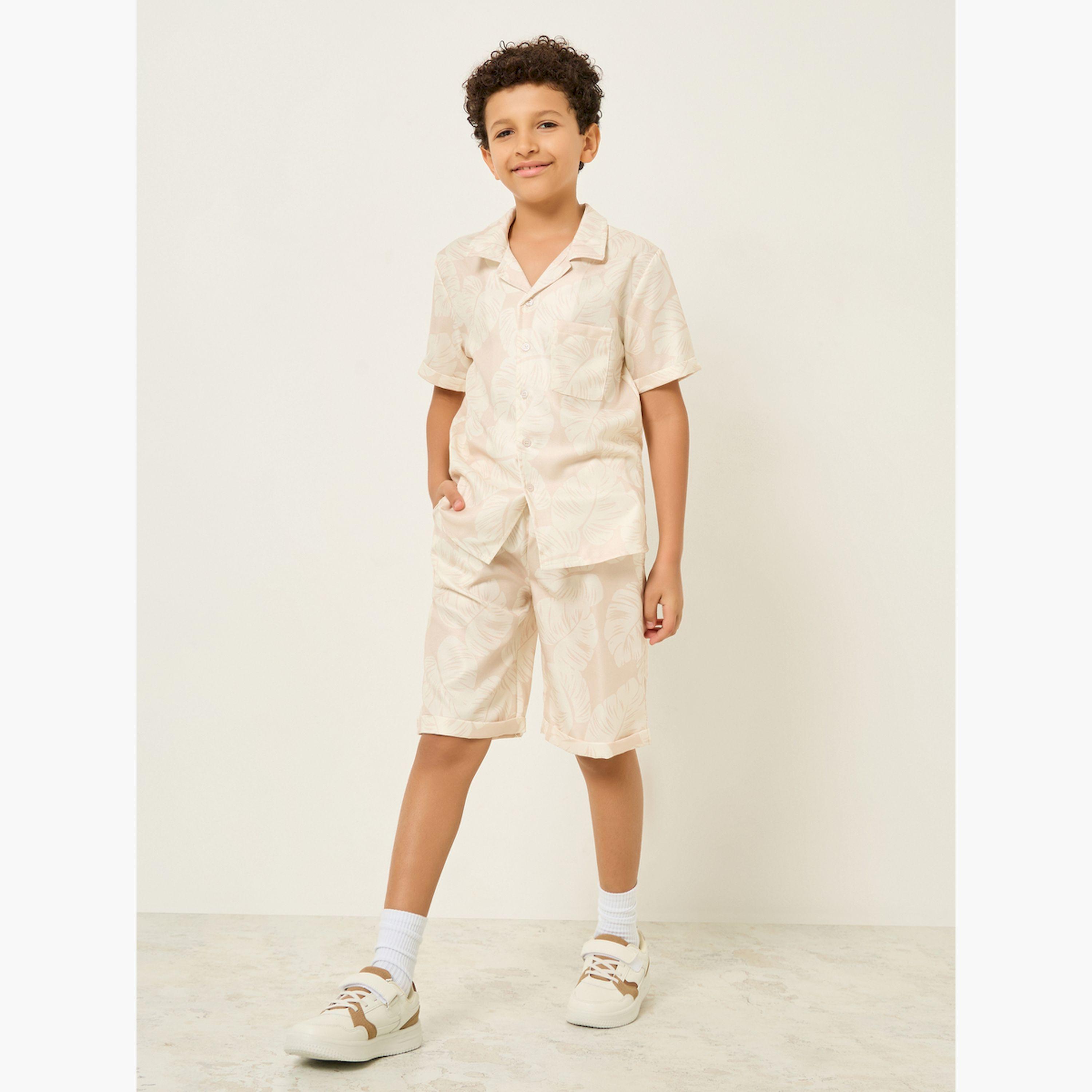 طقم بيج بطبعة استوائية من قميص وشورت للأولاد-boys-clothing-setsandcoords-image-2