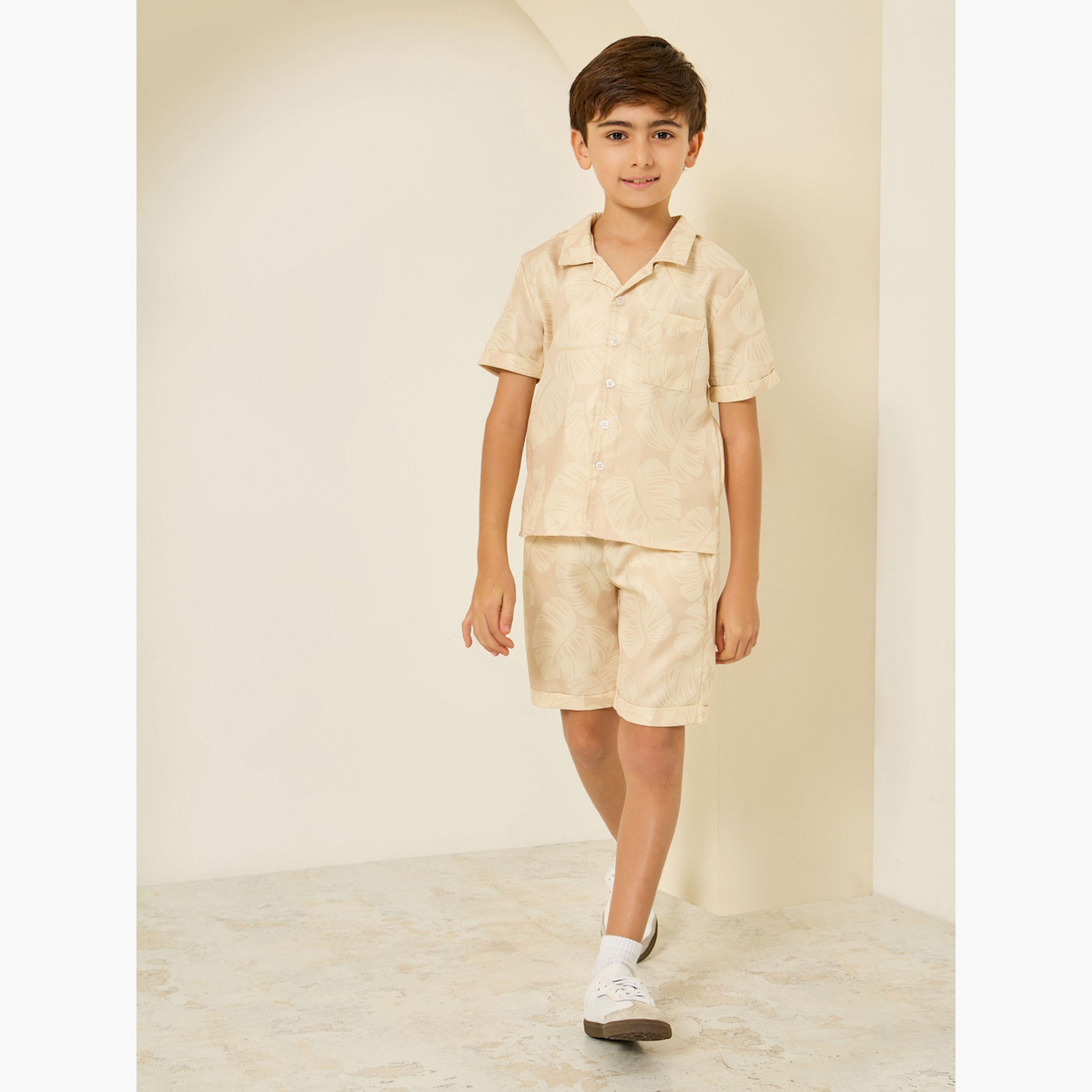 طقم بيج بطبعة استوائية من قميص وشورت للأولاد-boys-clothing-setsandcoords-image-2