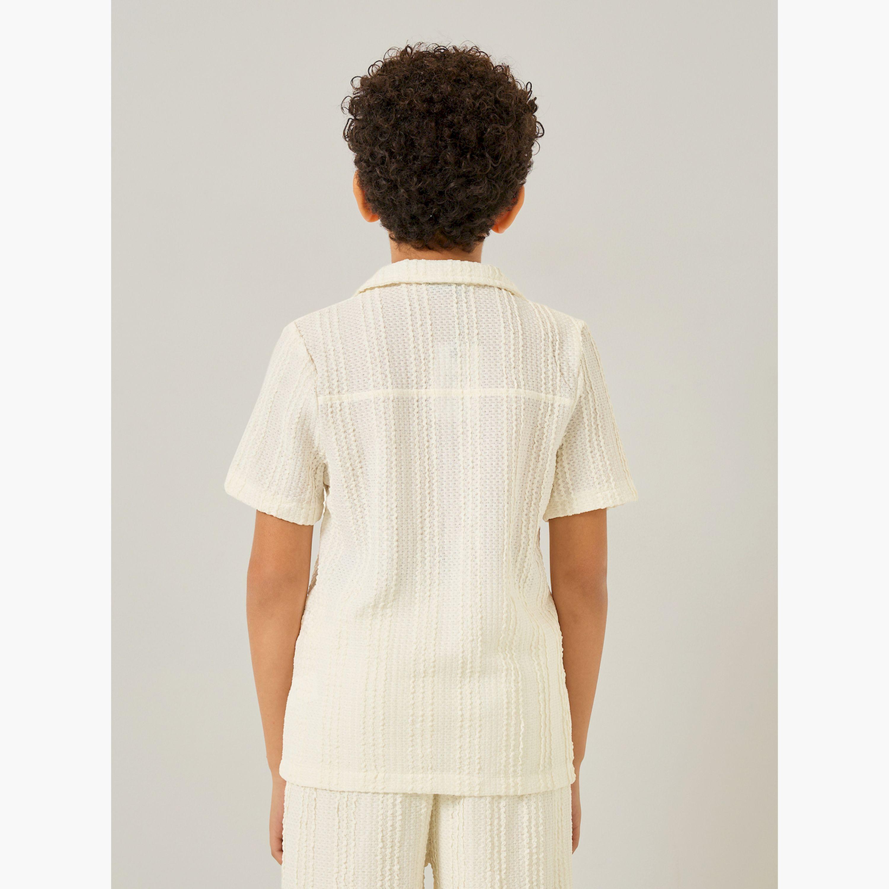 Styli Boys Off-White Striped Short Sleeve Shirt-boys-clothing-shirts-image-3