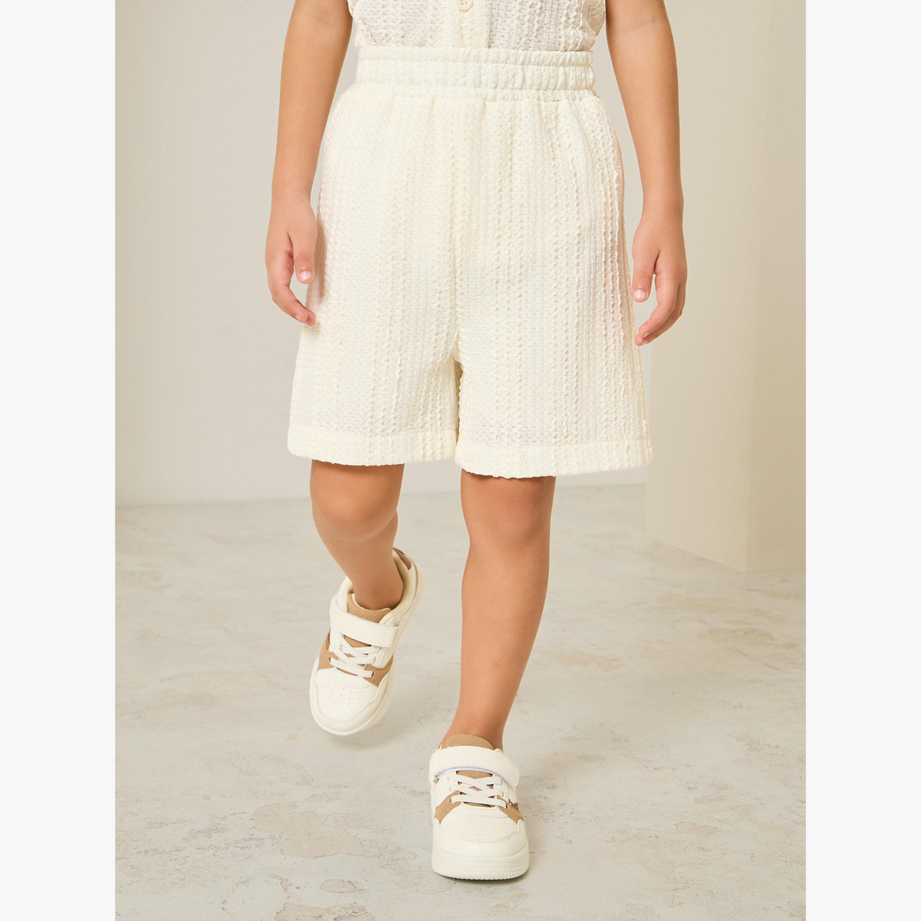 Styli Kids Off White Textured Shorts-boys-clothing-bottoms-shorts-image-1