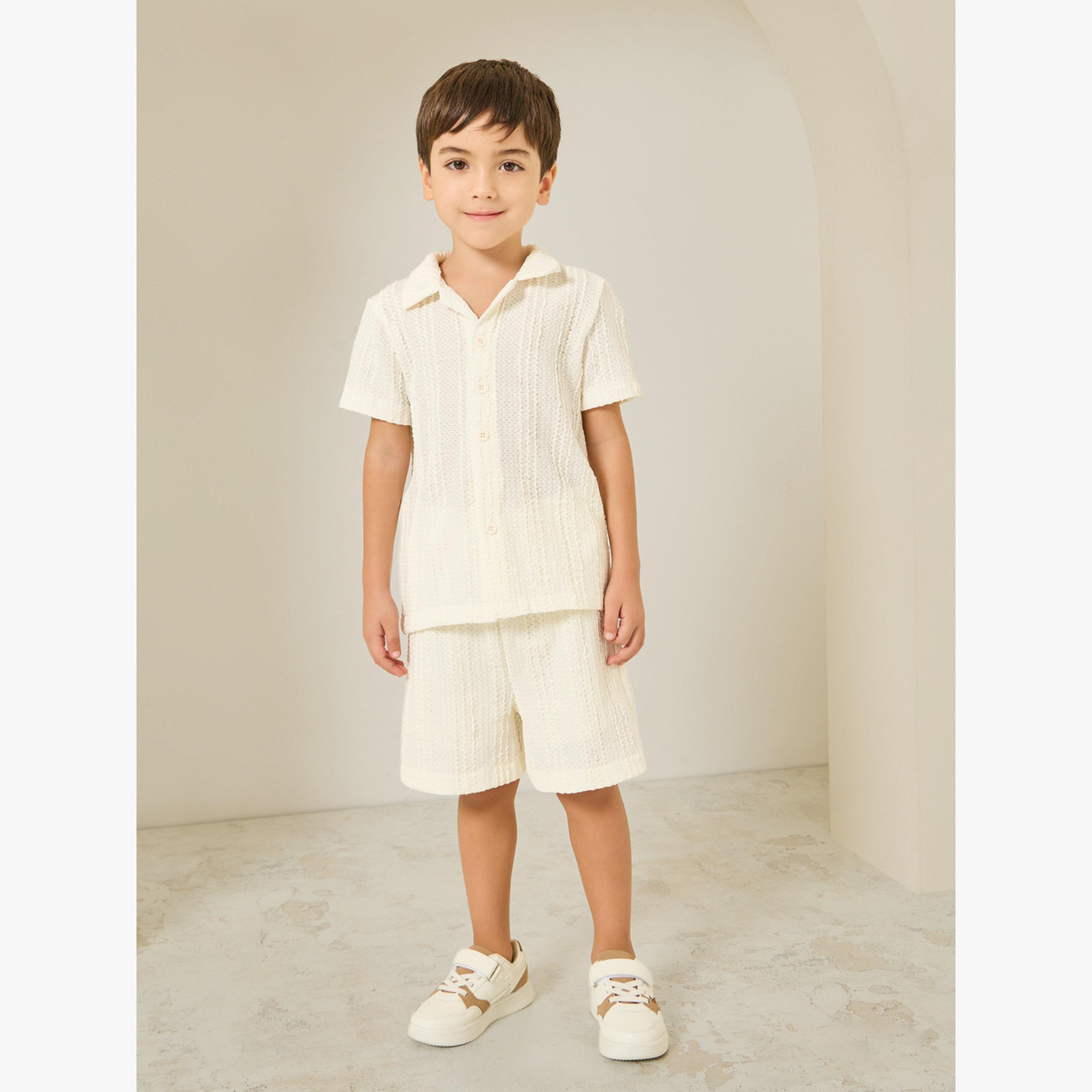 Styli Kids Off White Textured Shorts-boys-clothing-bottoms-shorts-image-2