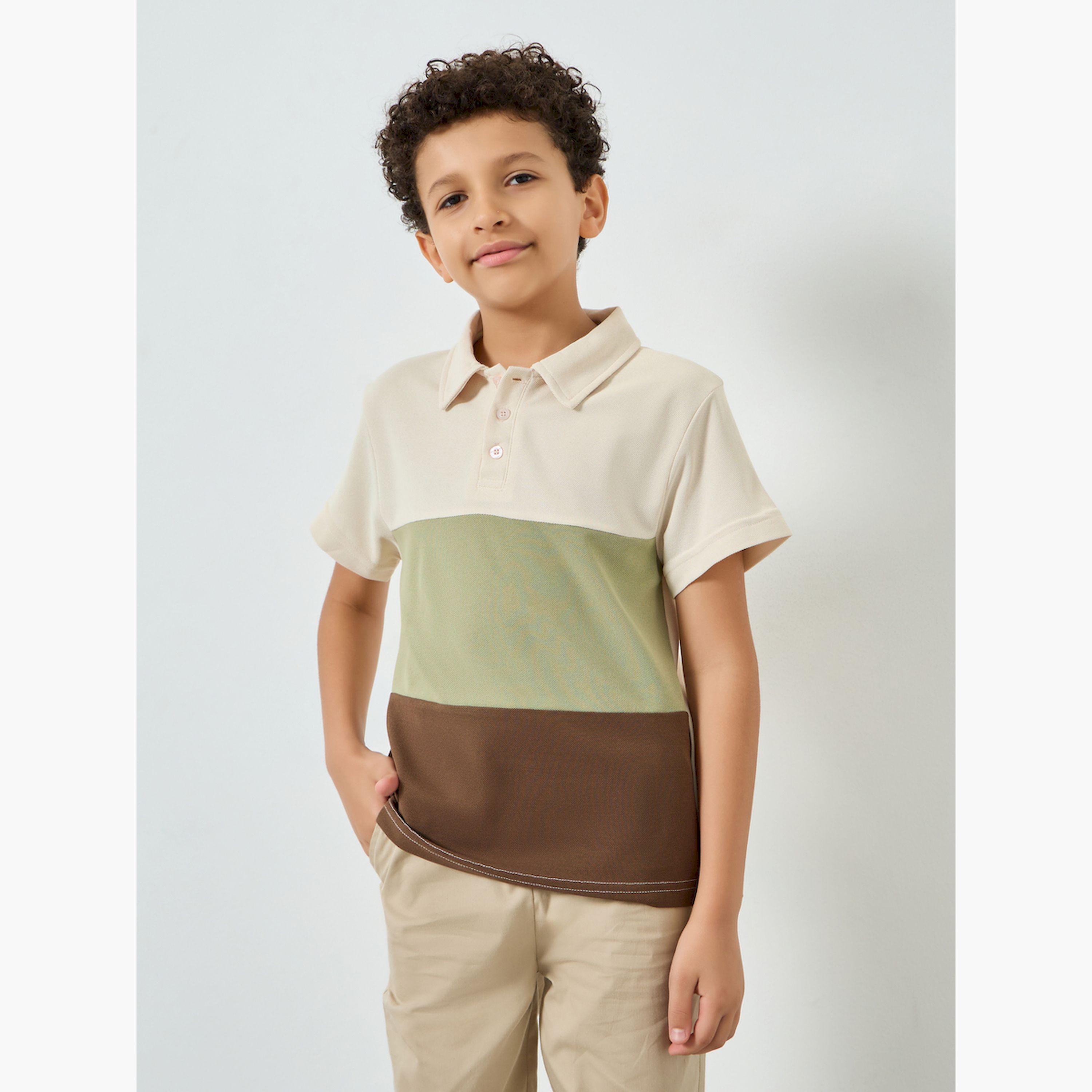 تيشيرت بياقة بولو ألوان متباينة للأولاد-boys-clothing-tshirtsandpolos-image-1