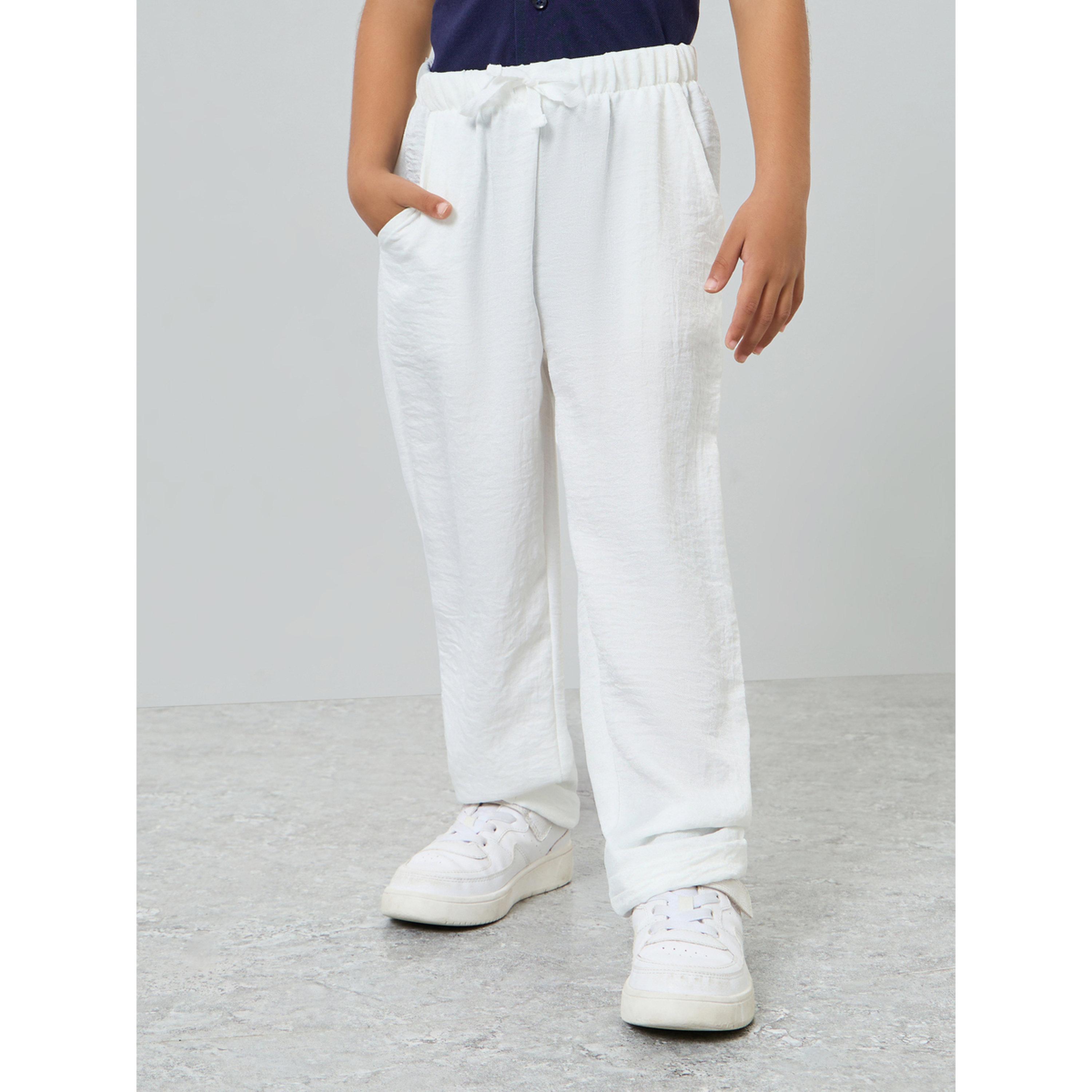 Styli Kids Off-White Solid Woven Pants with Drawcord-boys-clothing-bottoms-joggersandtrackpants-image-1