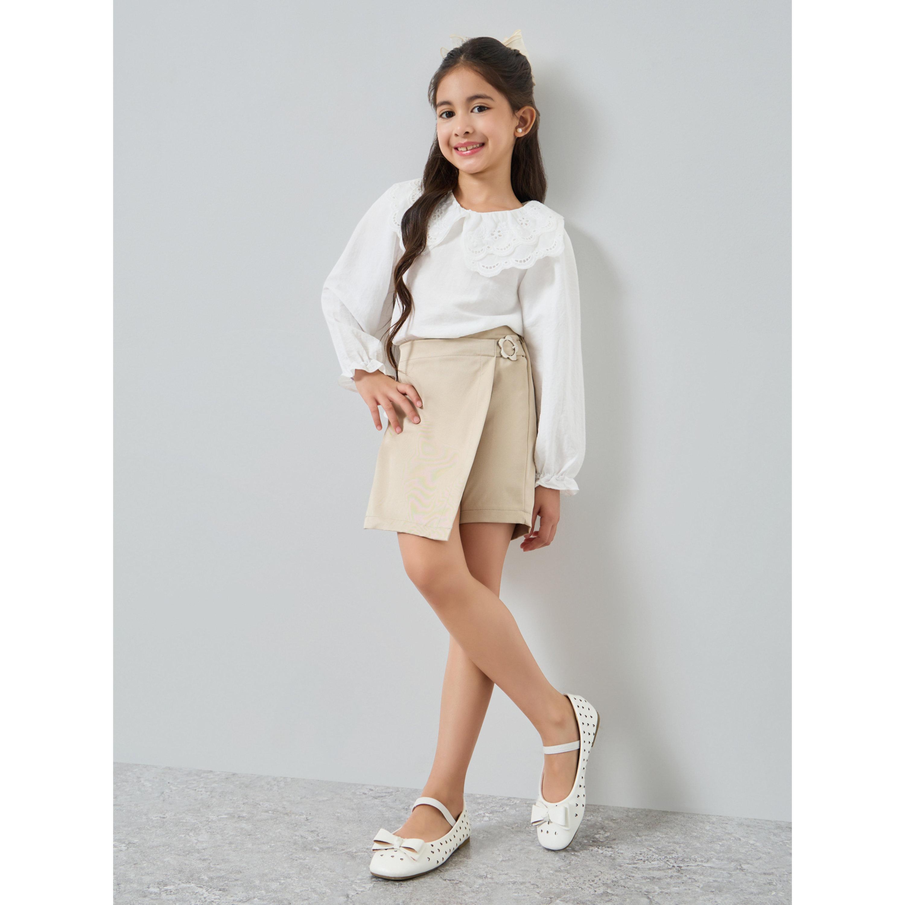 Styli Girls Beige Wrap Mini Skort-girls-clothing-bottoms-skirts-image-2