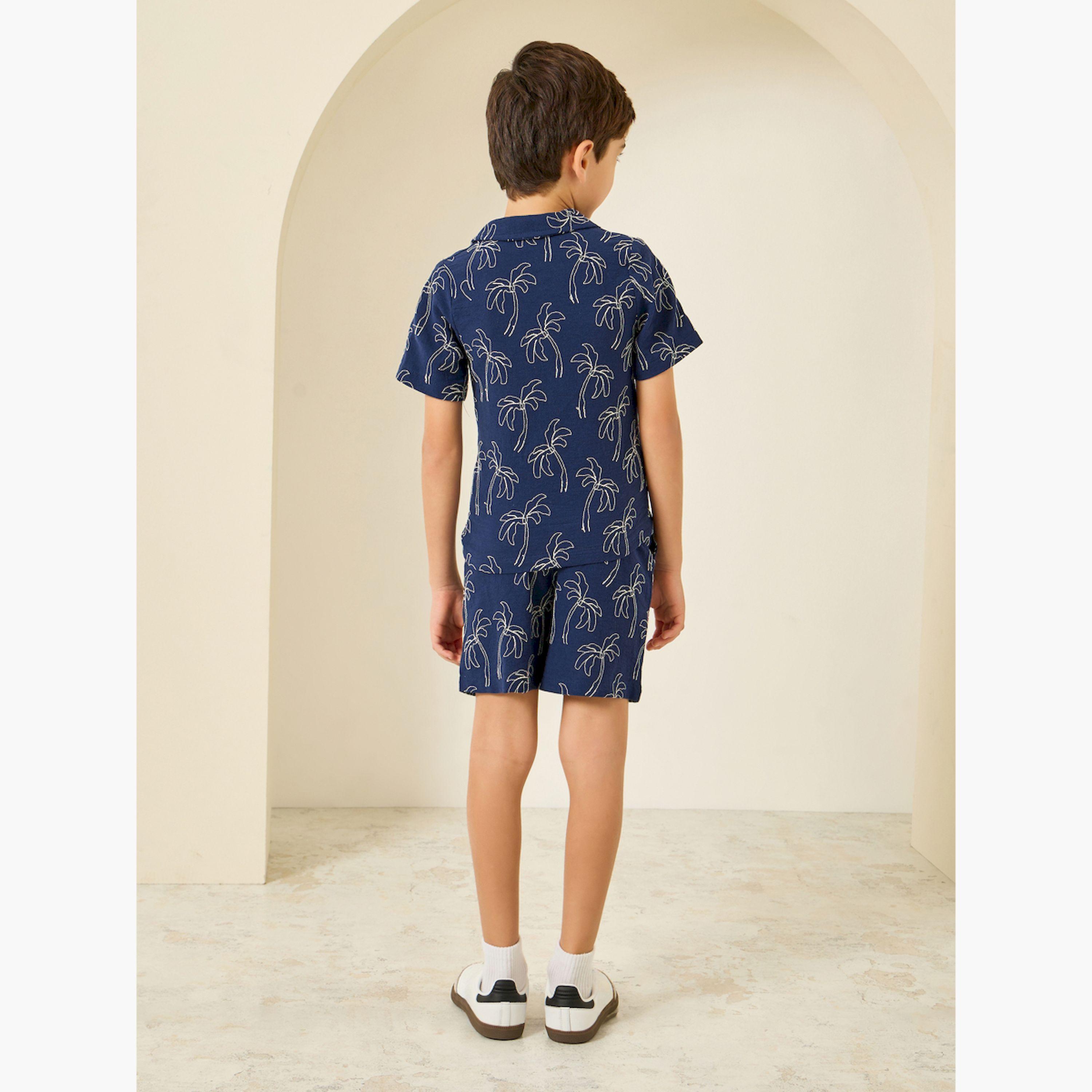Styli Boys Navy Blue Embroidered Shirt and Shorts Set-boys-clothing-setsandcoords-image-3
