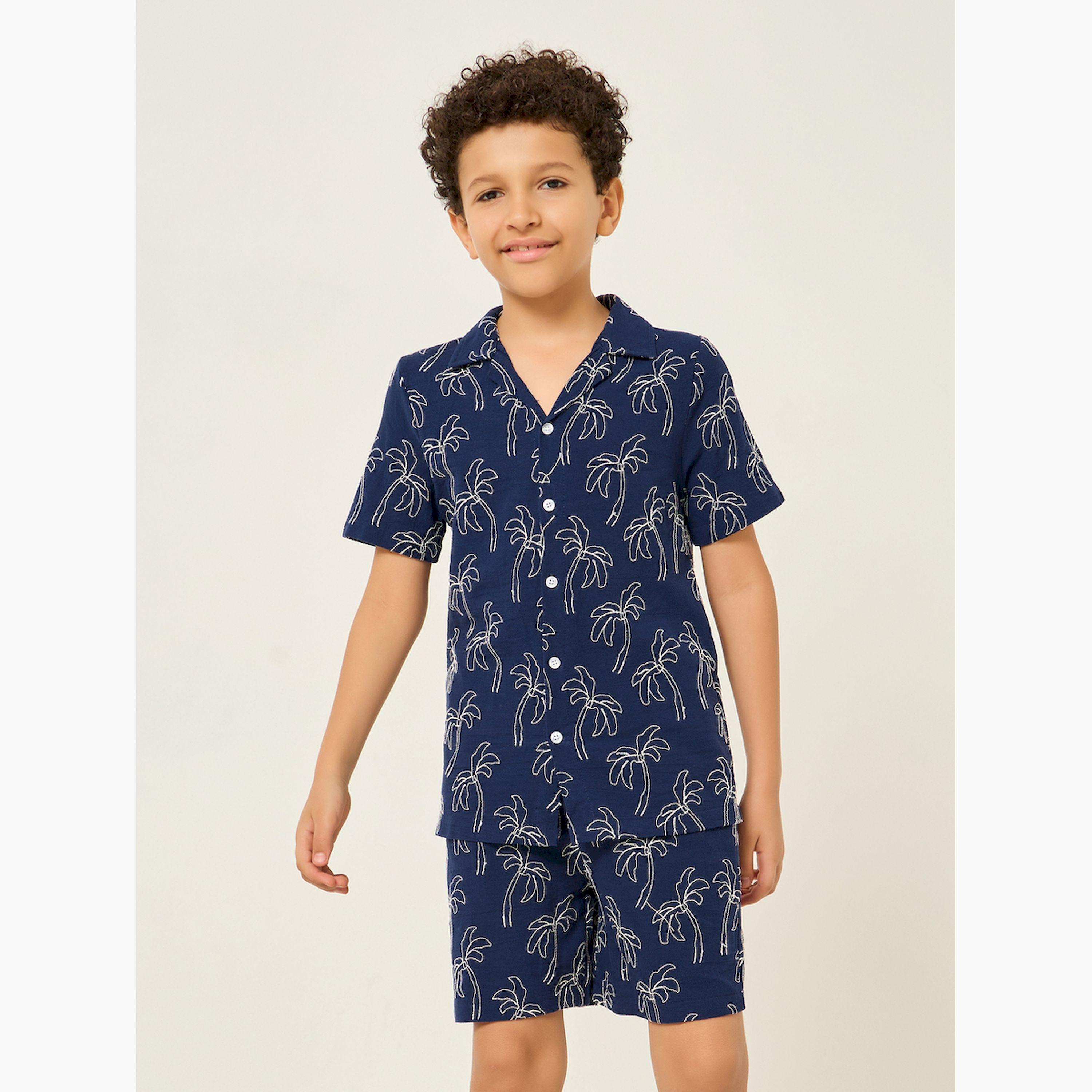 Styli Boys Navy Blue Embroidered Shirt and Shorts Set-boys-clothing-setsandcoords-image-1
