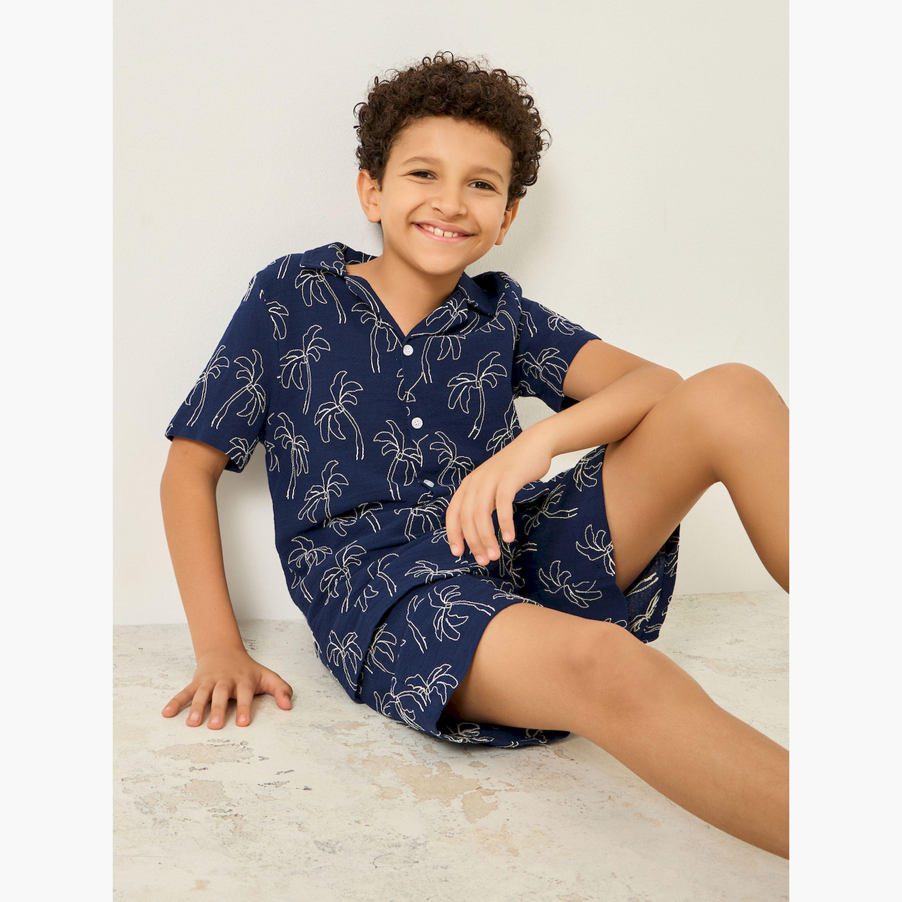 Styli Boys Navy Blue Embroidered Shirt and Shorts Set-boys-clothing-setsandcoords-image-3