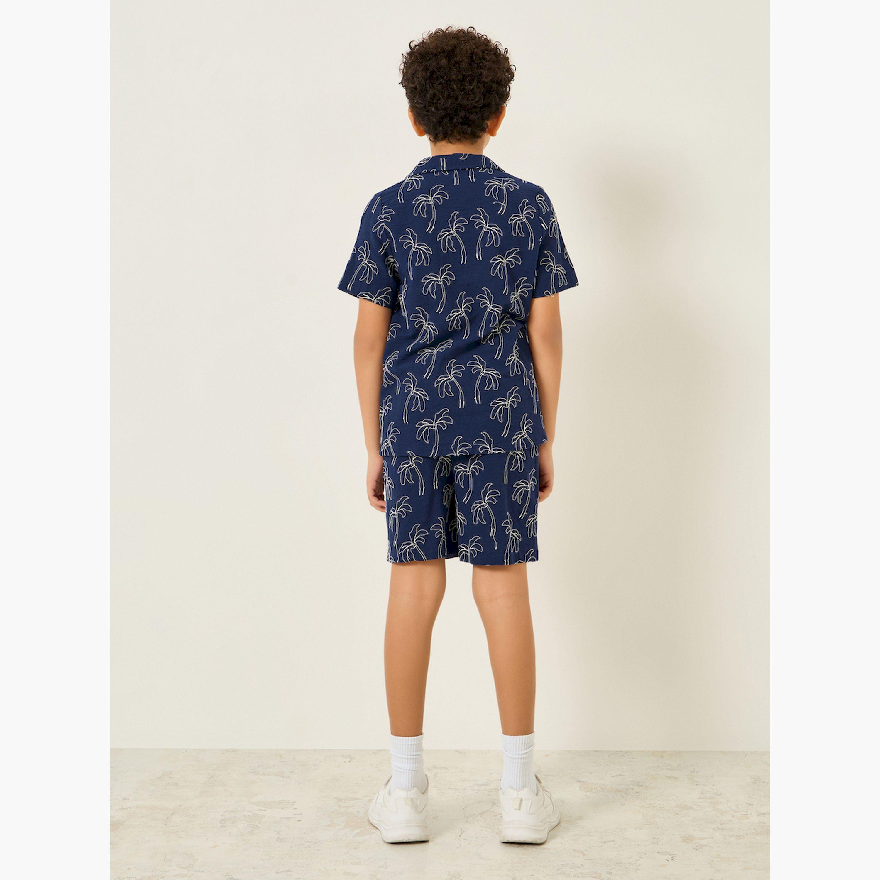 Styli Boys Navy Blue Embroidered Shirt and Shorts Set-boys-clothing-setsandcoords-image-4