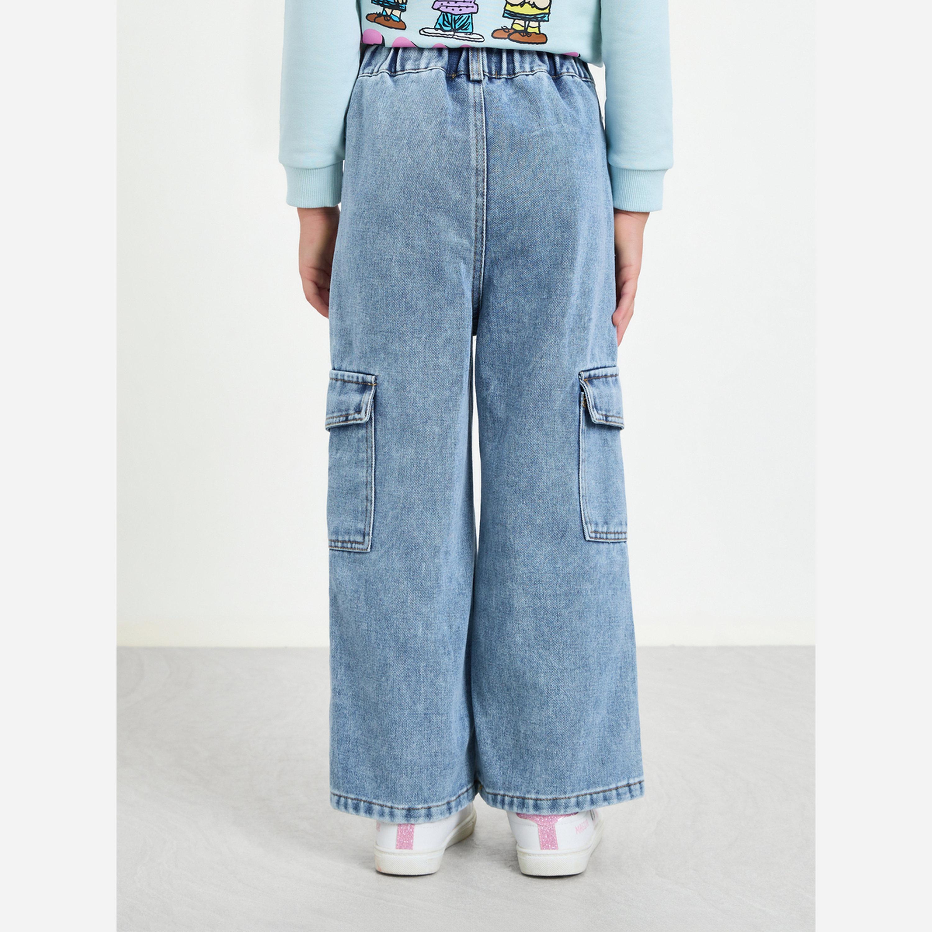 ستايلي - بنطال جينز كارغو واسع الساقين للبنات-girls-clothing-bottoms-jeansandjeggings-image-3