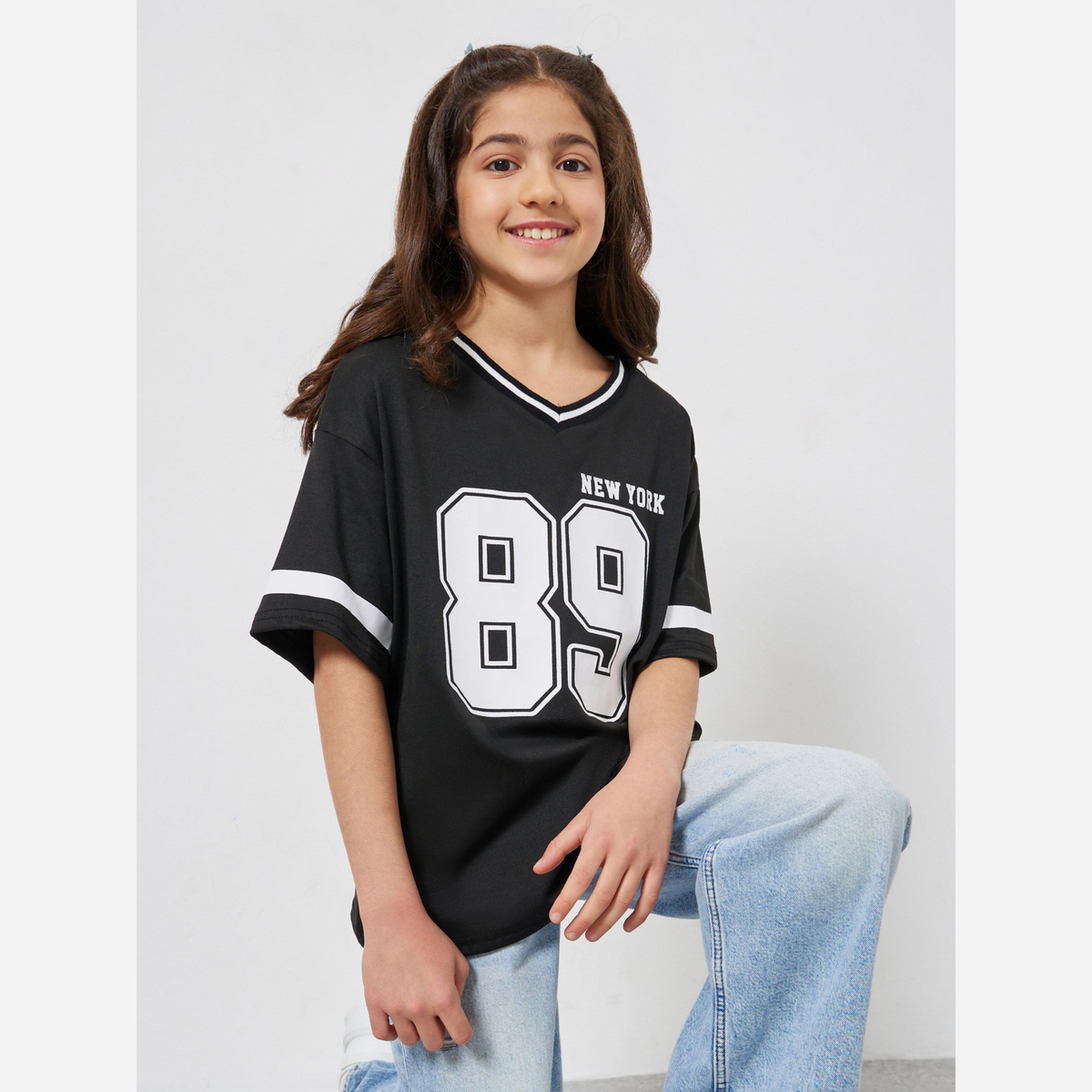 ستايلي - تيشيرت لون أسود مقاس واسع للبنات-girls-clothing-tshirts-image-3