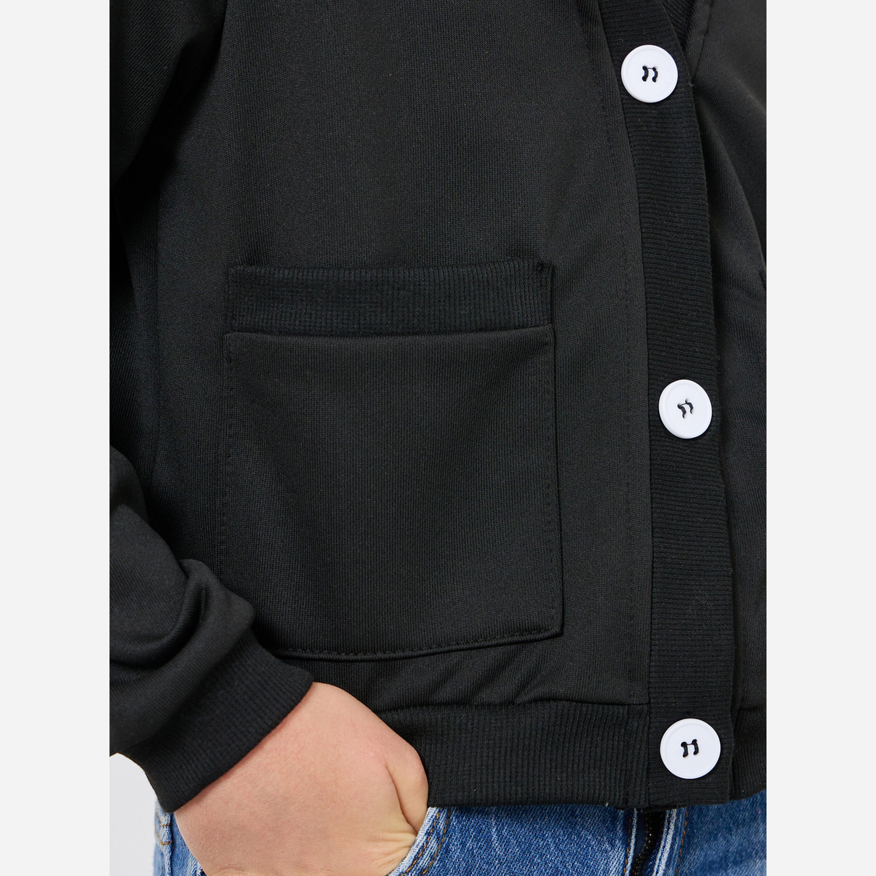Styli Kids Black Knitted Button Jacket-girls-clothing-jacketsandcoats-image-4