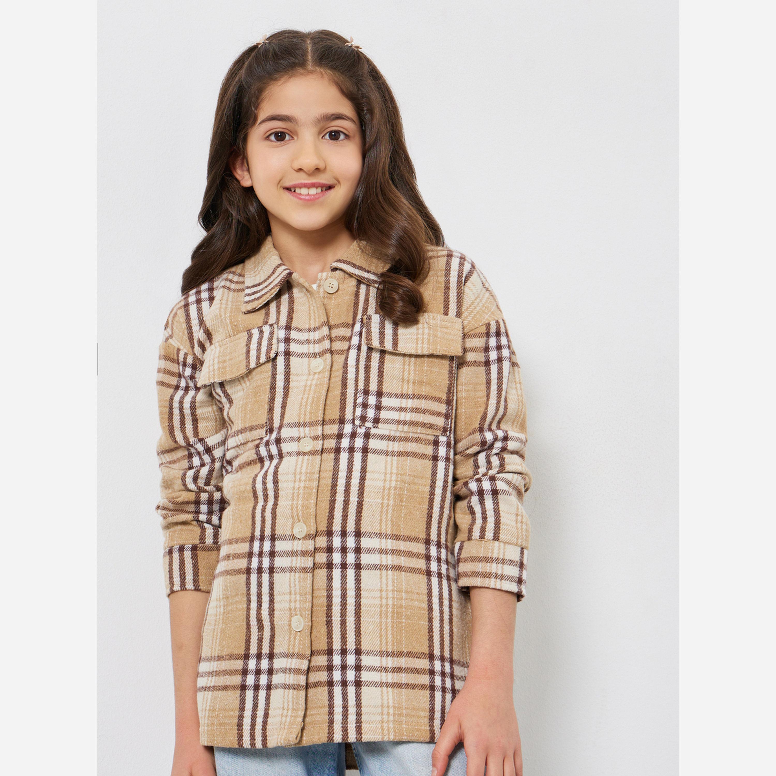 Styli Kids Khaki Plaid Buttoned Jackets-girls-clothing-jacketsandcoats-image-3