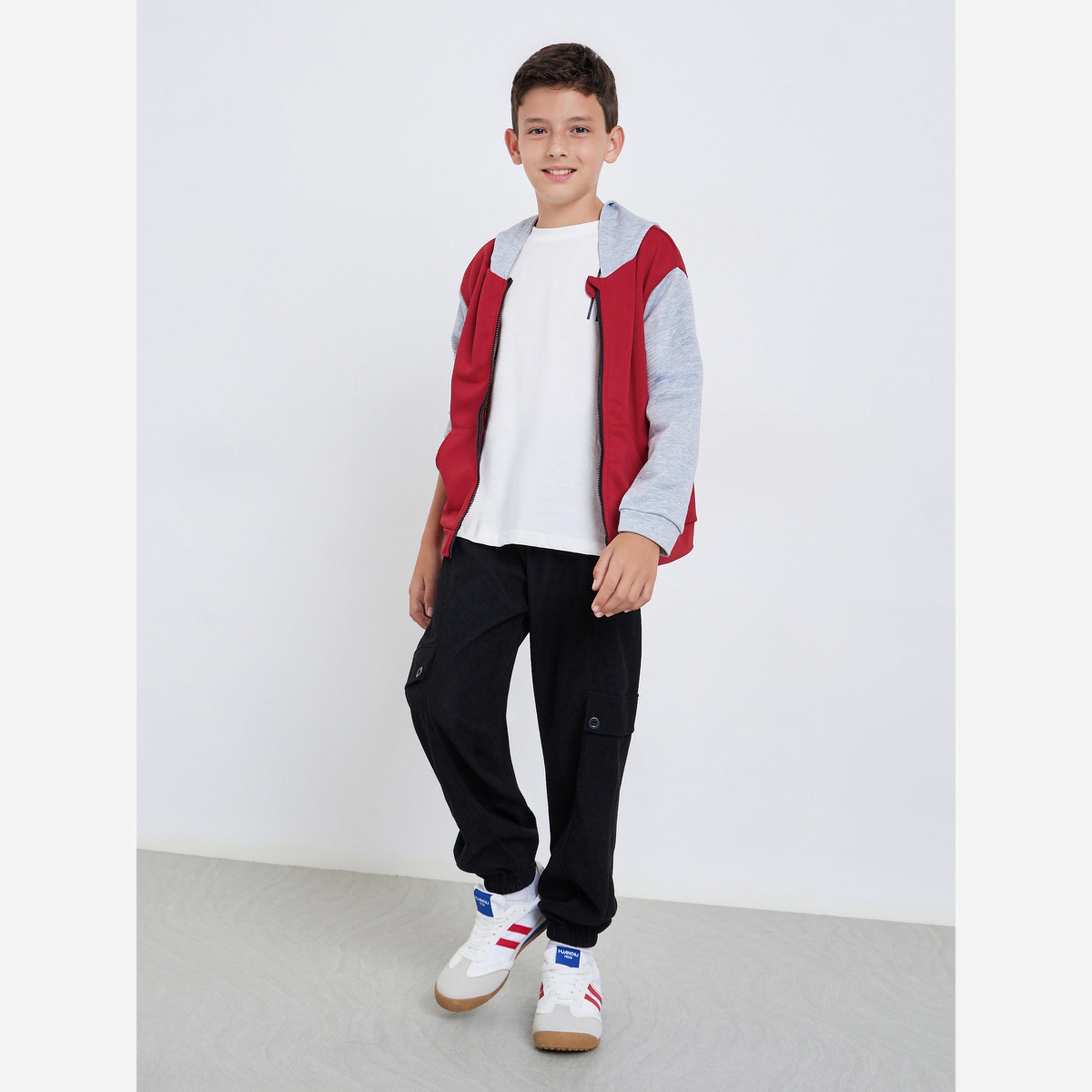 Styli Kids Red Color Block Zip-Up Jacket-boys-clothing-jacketsandcoats-image-2