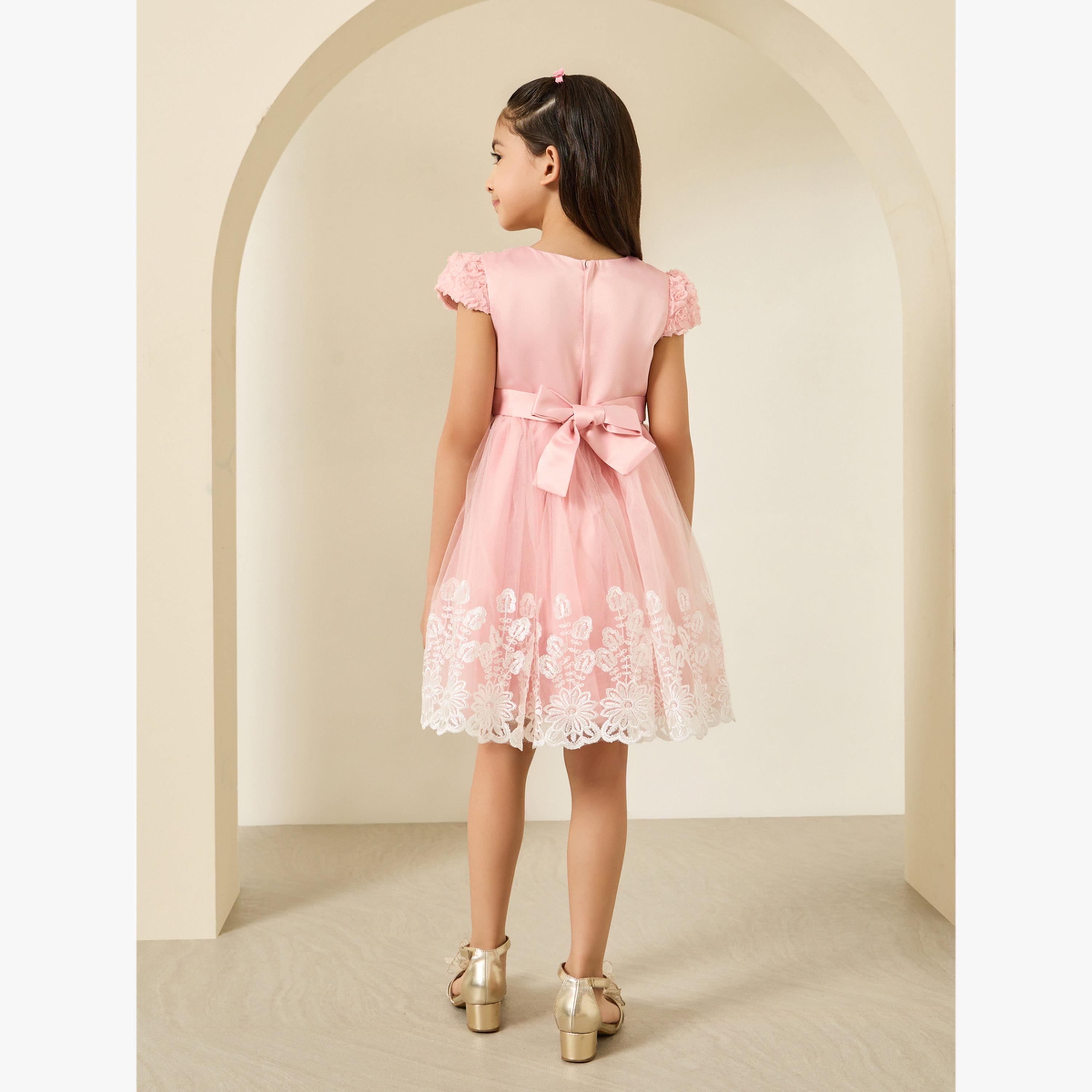 Styli Girls Pink Embellished Embroidered Mesh Dress-girls-clothing-dressesandjumpsuits-image-3