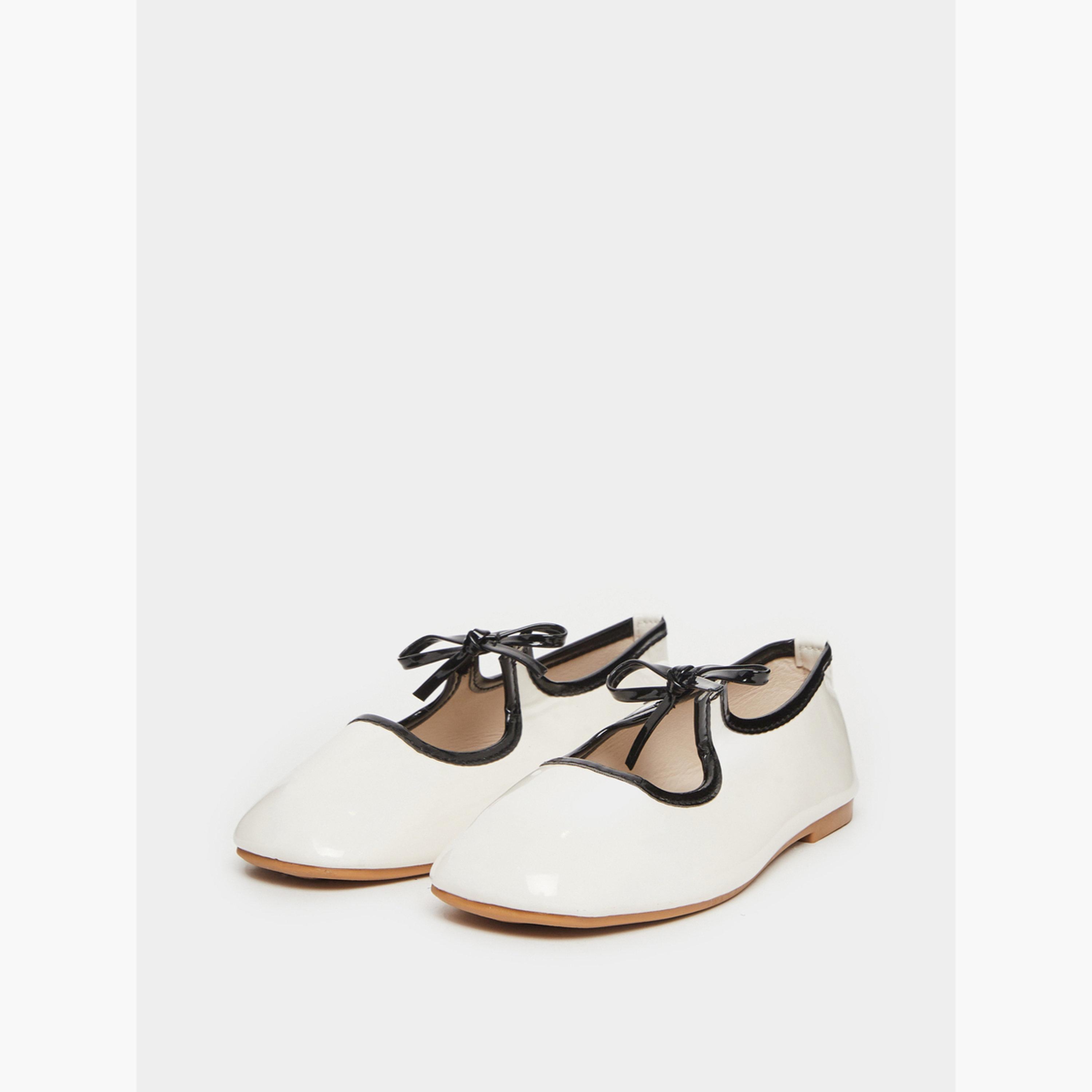 Styli Girls White Patent Ballerina Flats with Bow Detail-girls-shoes-ballerinas-image-1