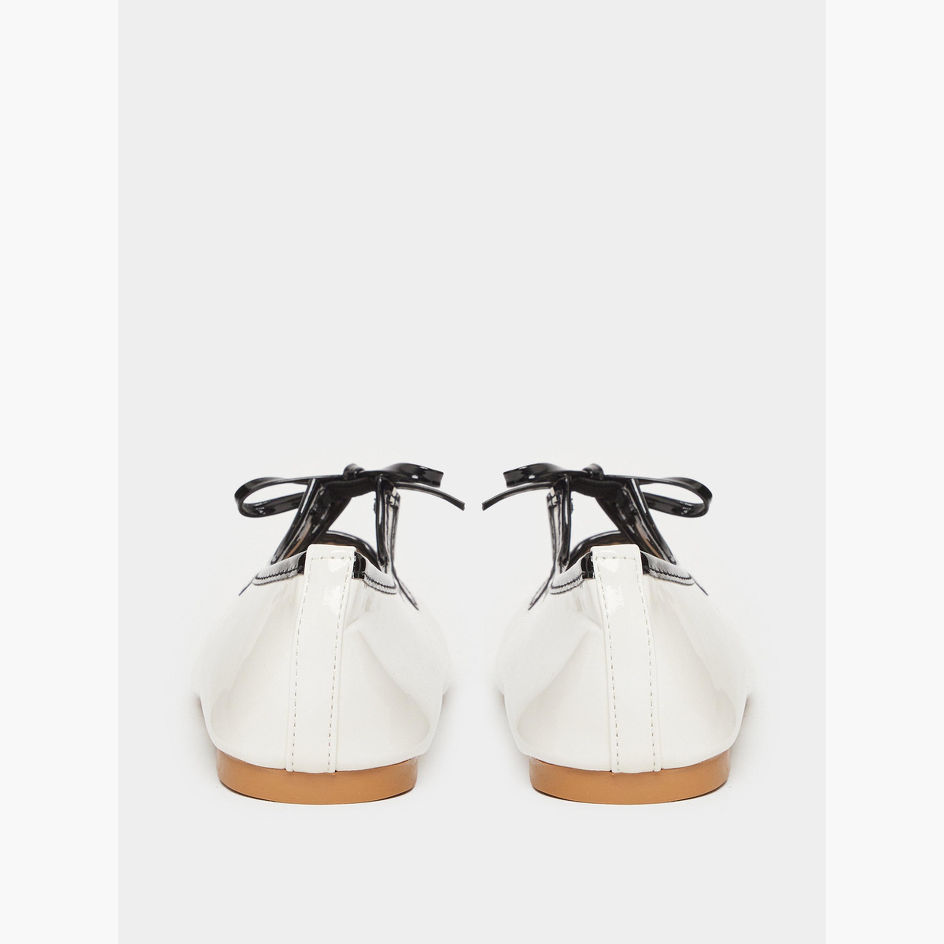 Styli Girls White Patent Ballerina Flats with Bow Detail-girls-shoes-ballerinas-image-4