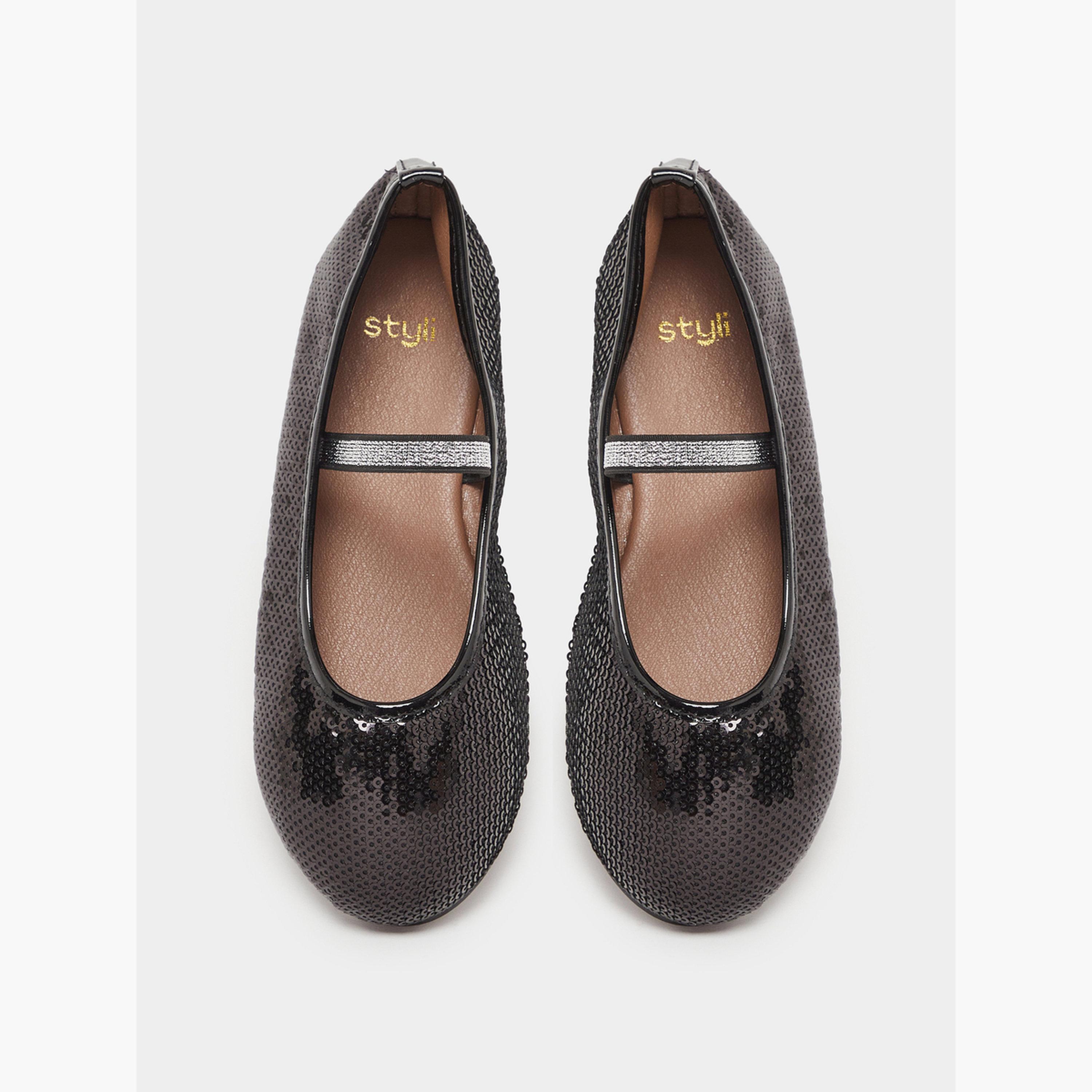Styli Girls Black Sequin Ballerinas-girls-shoes-ballerinas-image-5