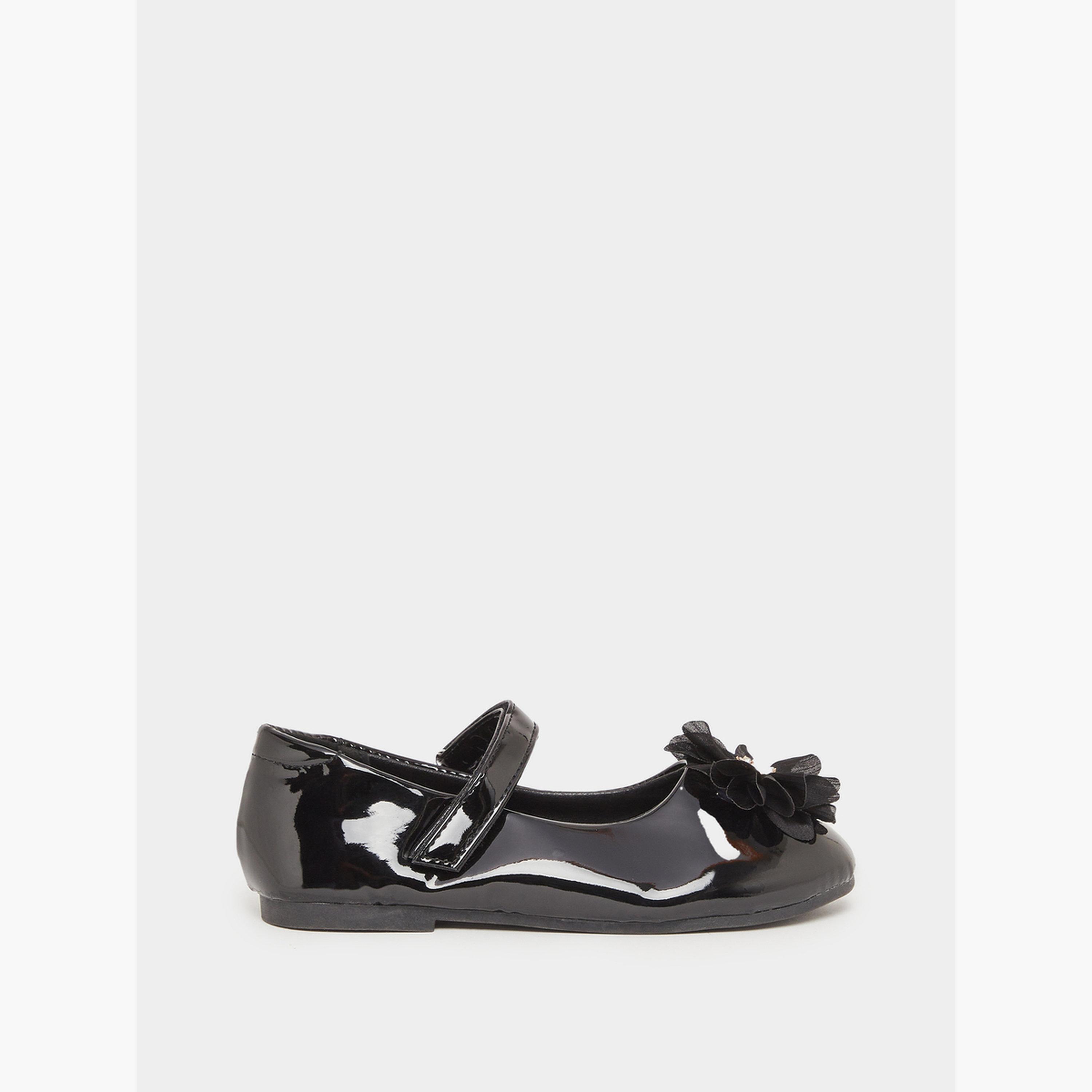 Styli Black Patent Ballerinas with Flower Detail-girls-shoes-ballerinas-image-2