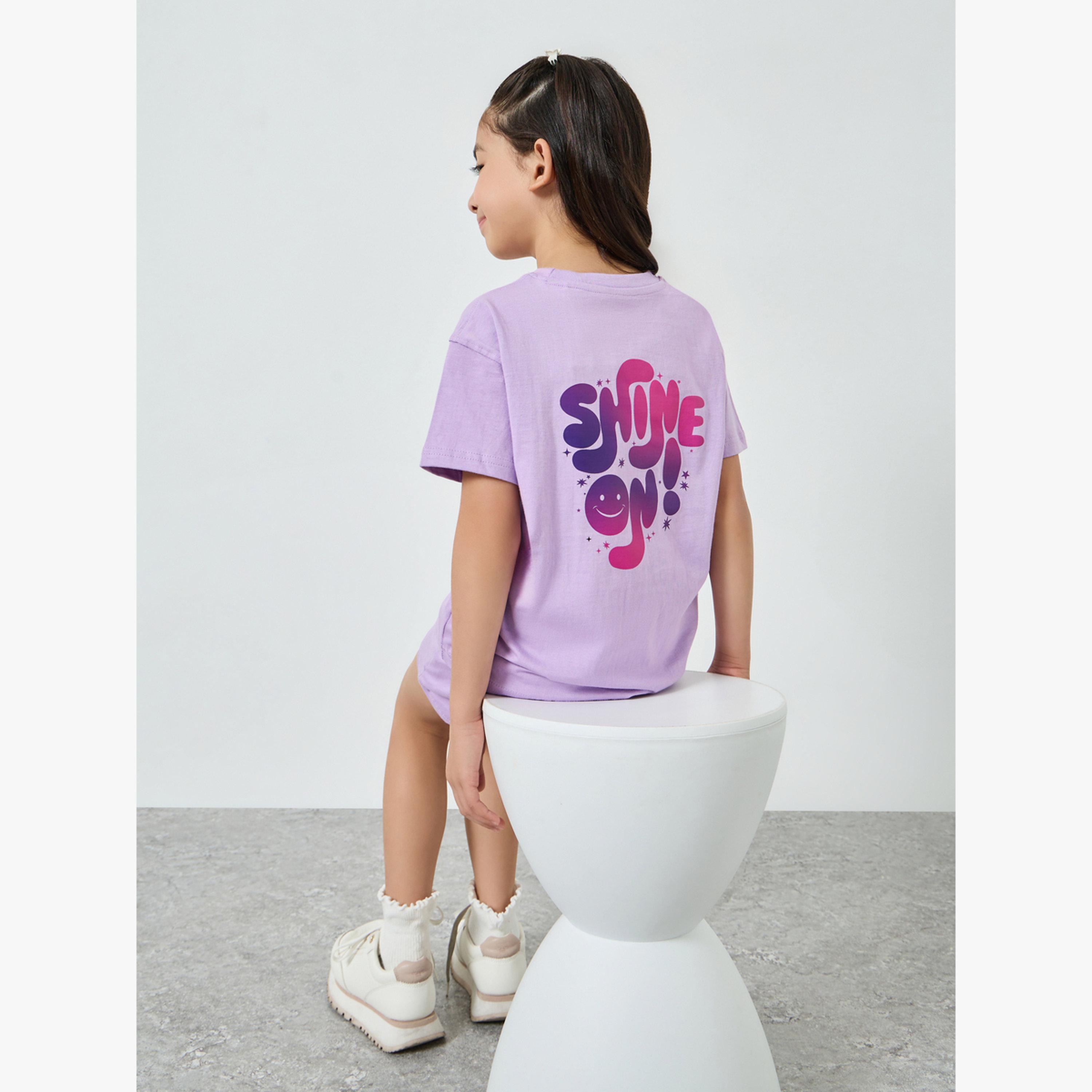 Styli Girls Lilac Graphic Print T-Shirt and Shorts Set-girls-clothing-setsandcoords-image-3