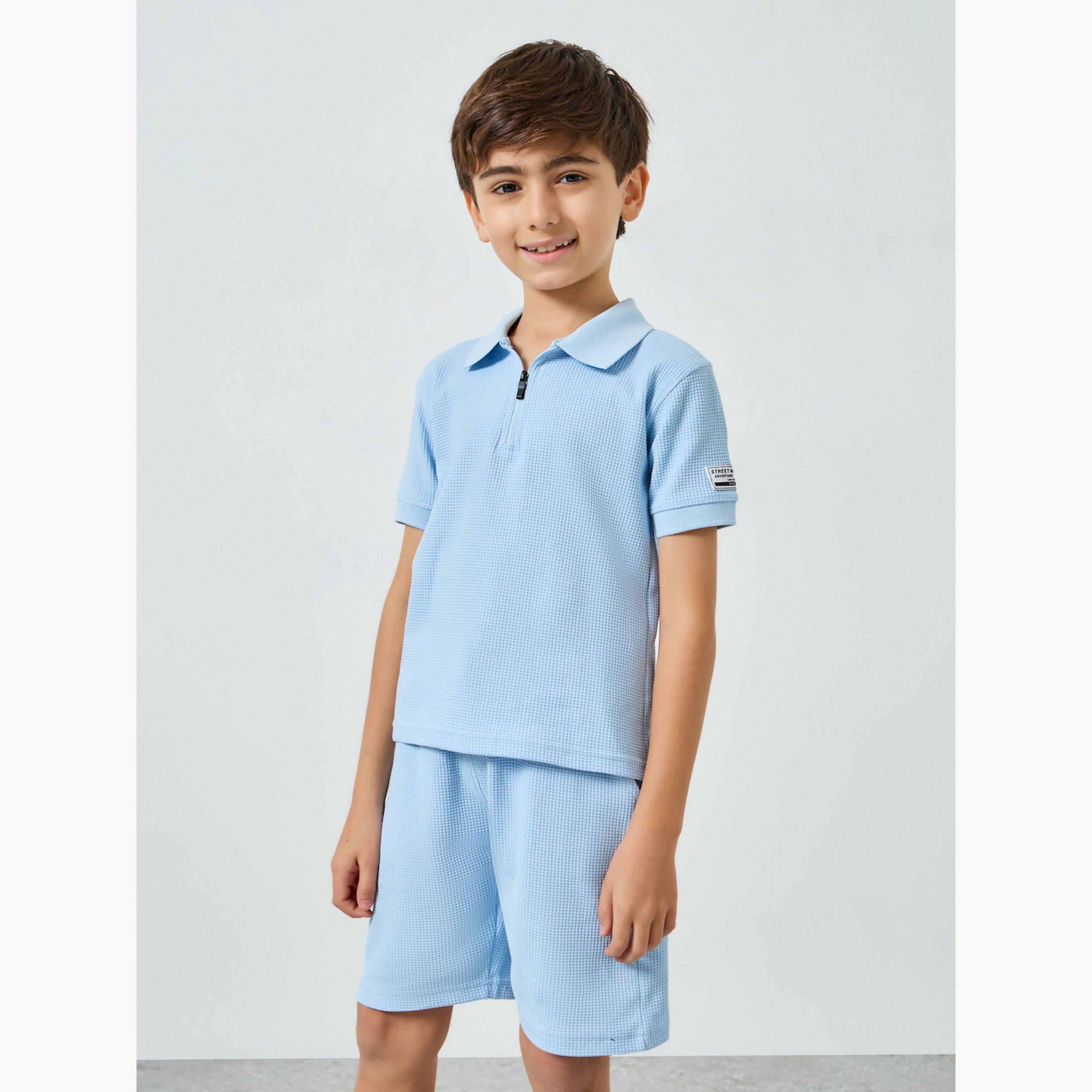 طقم أزرق قطني من بولو وشورت للأولاد-boys-clothing-setsandcoords-image-1