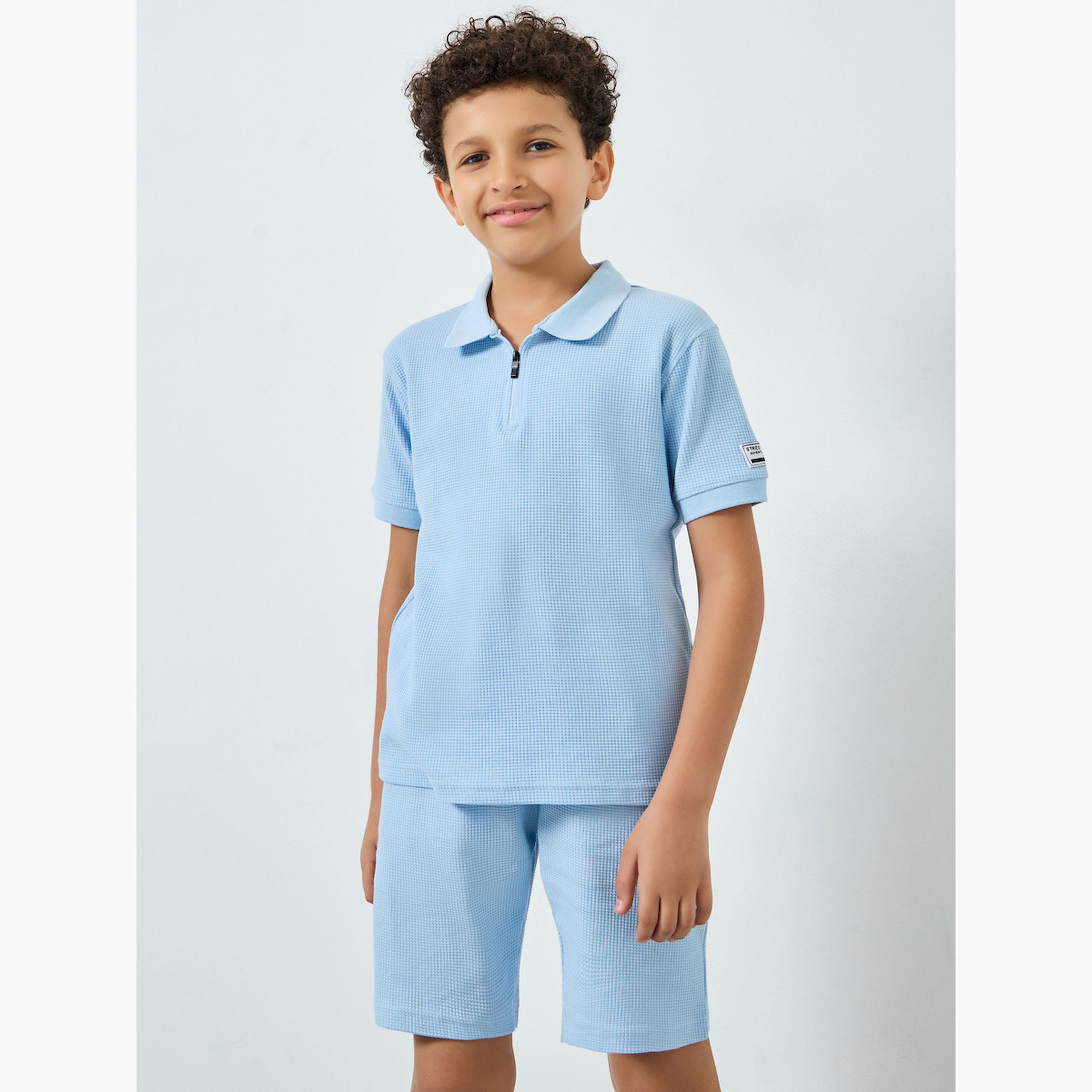 Styli Boys Blue Cotton Polo and Shorts Set-boys-clothing-setsandcoords-image-1