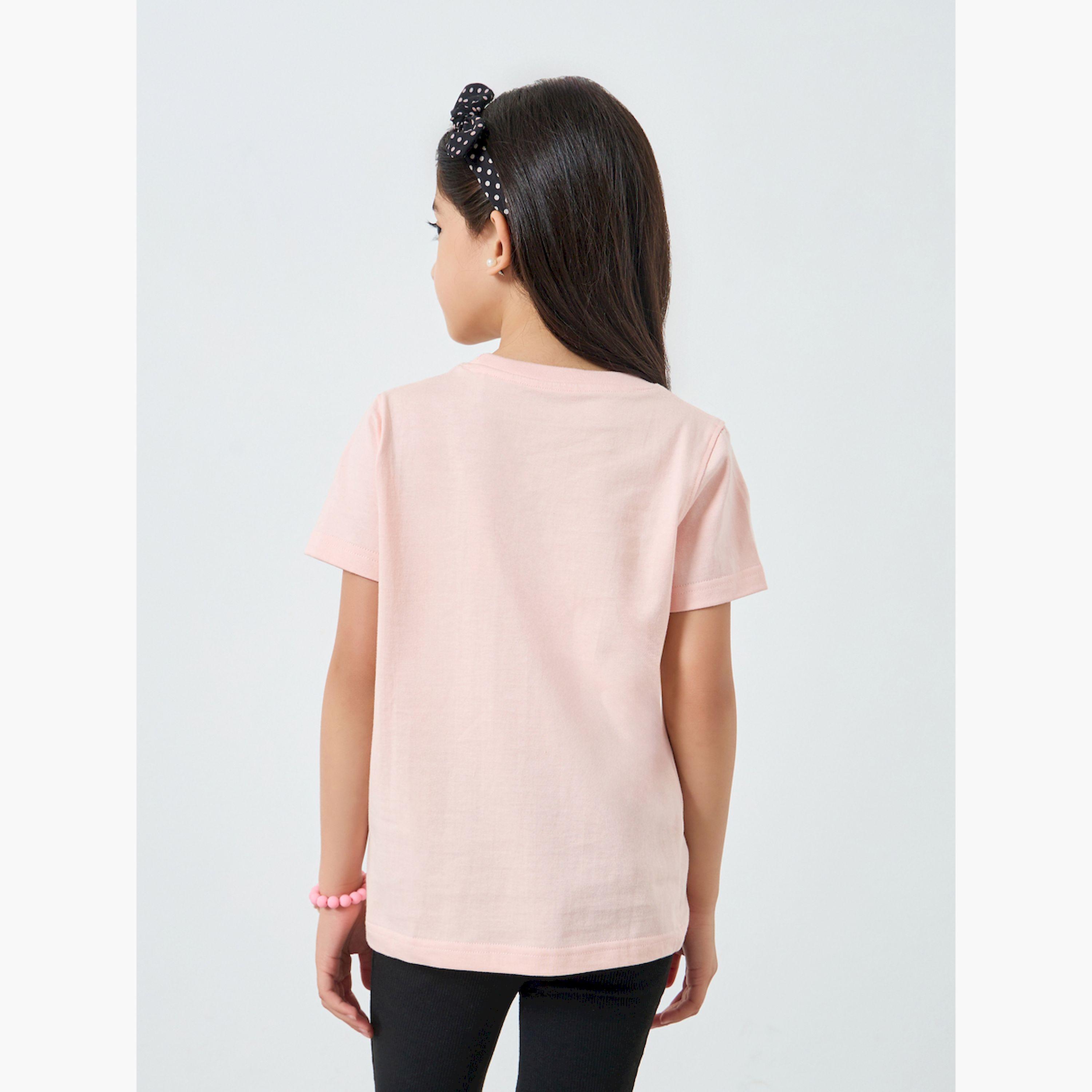 Styli Girls Pink Graphic Print Cotton T-Shirt-girls-clothing-tshirts-image-3