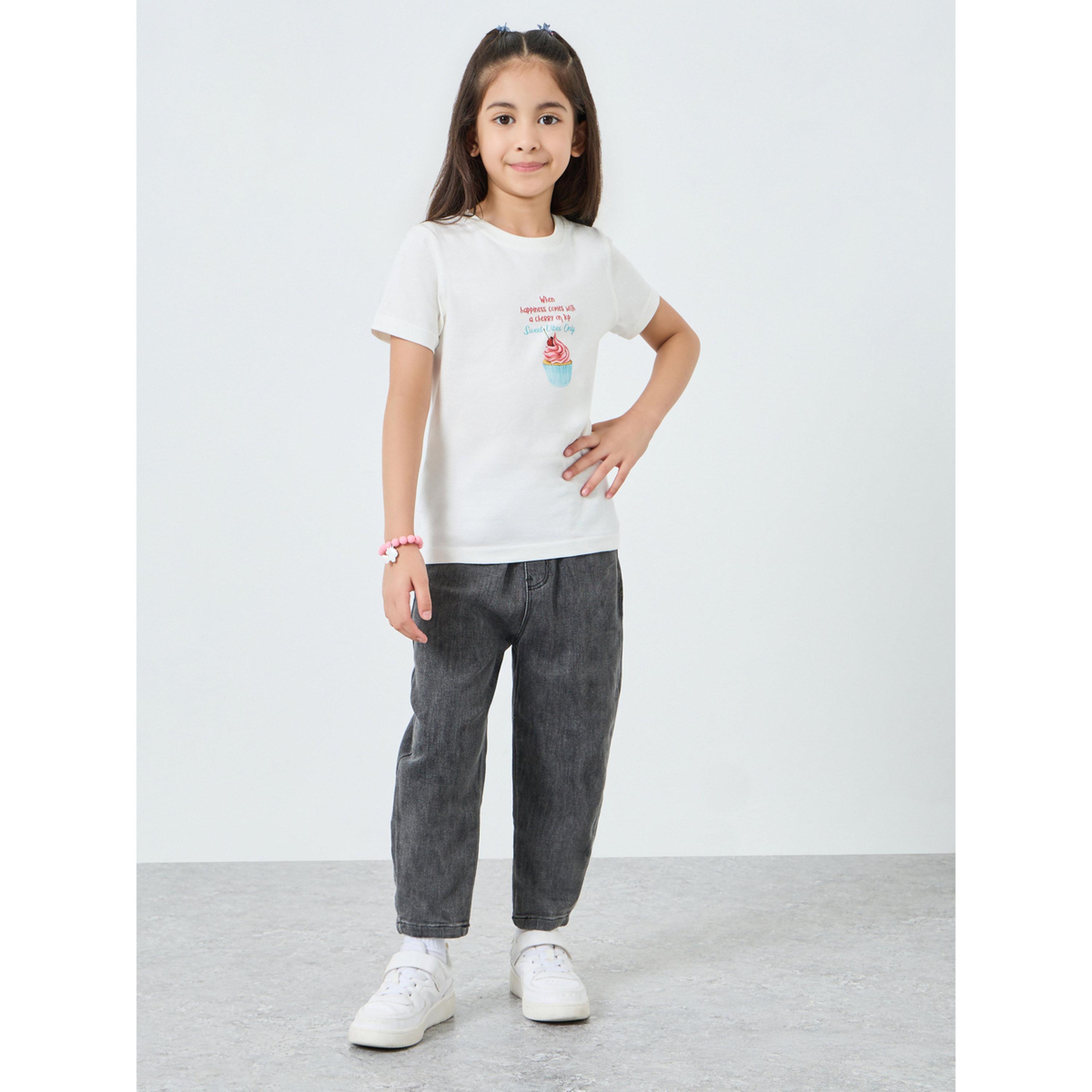 Styli Girls Off-White Graphic Print T-Shirt-girls-clothing-tshirts-image-2