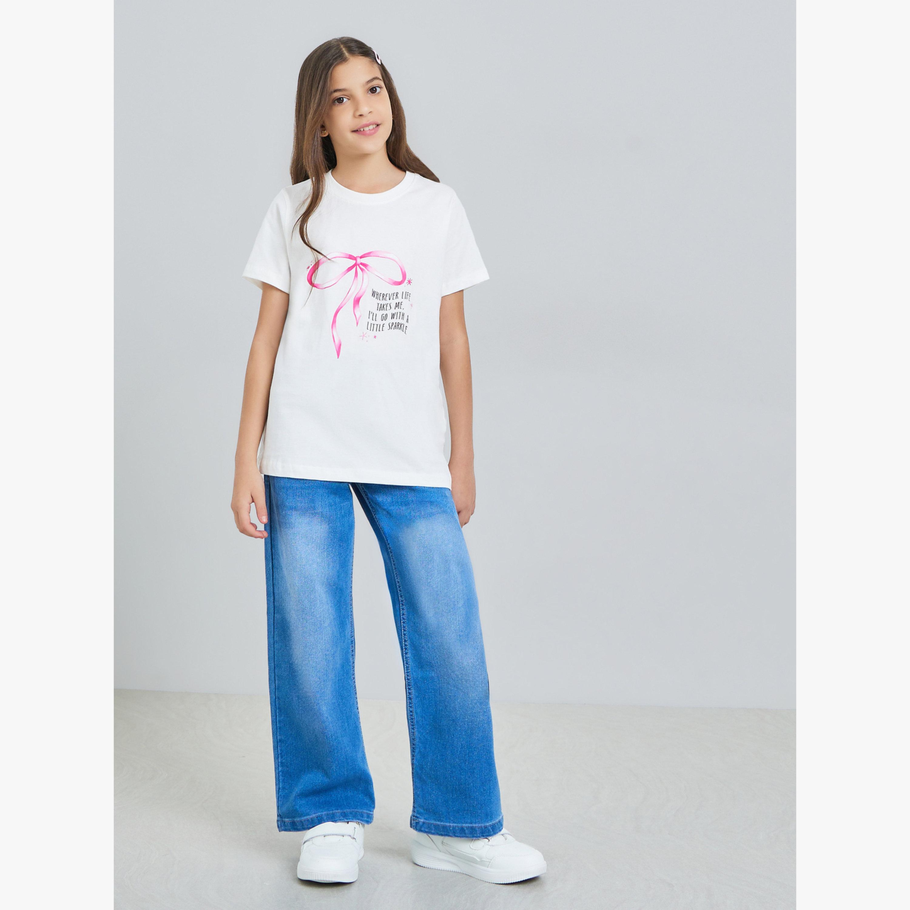 Styli Girls Off White Cotton Graphic Print T-Shirt-girls-clothing-tshirts-image-2