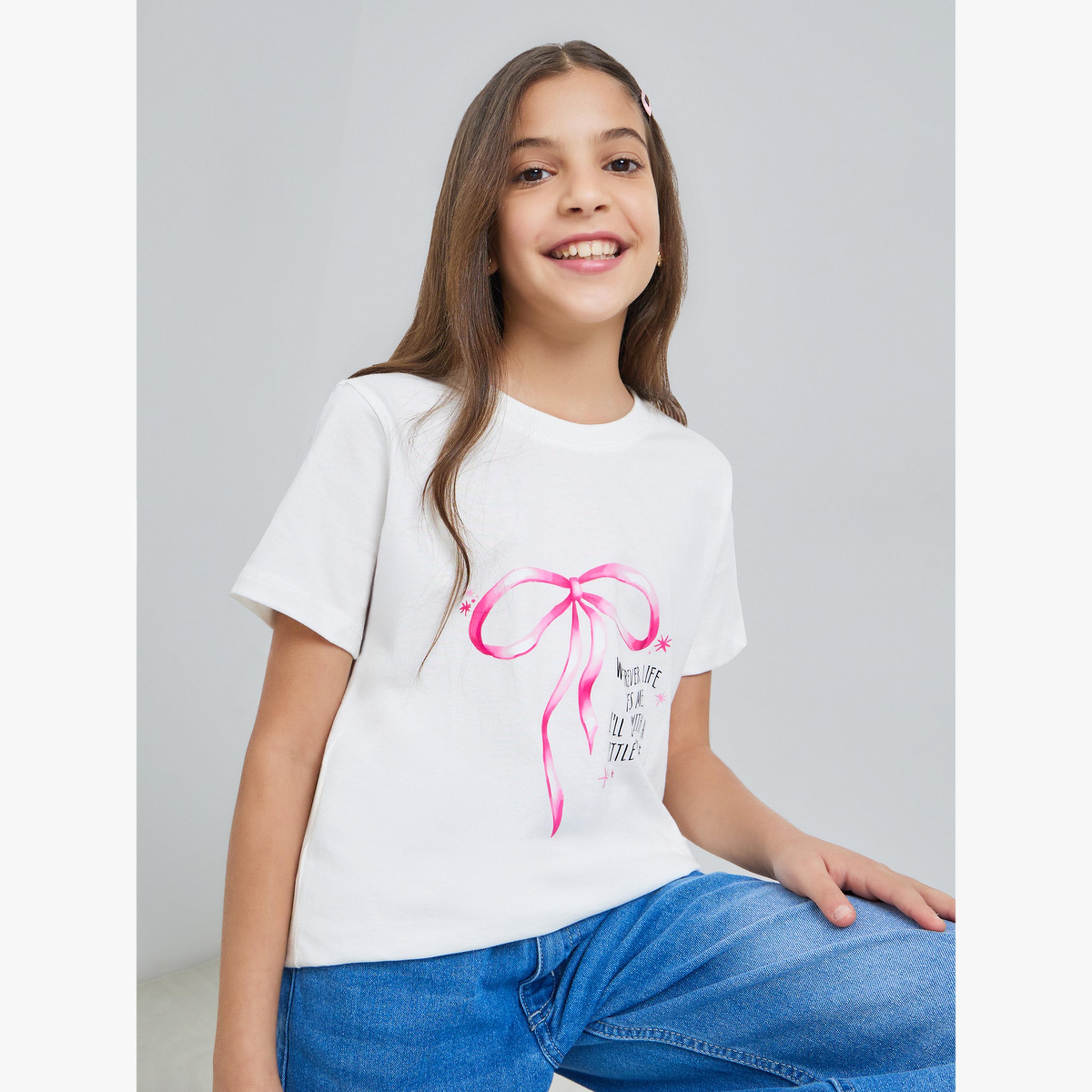 Styli Girls Off White Cotton Graphic Print T-Shirt-girls-clothing-tshirts-image-3